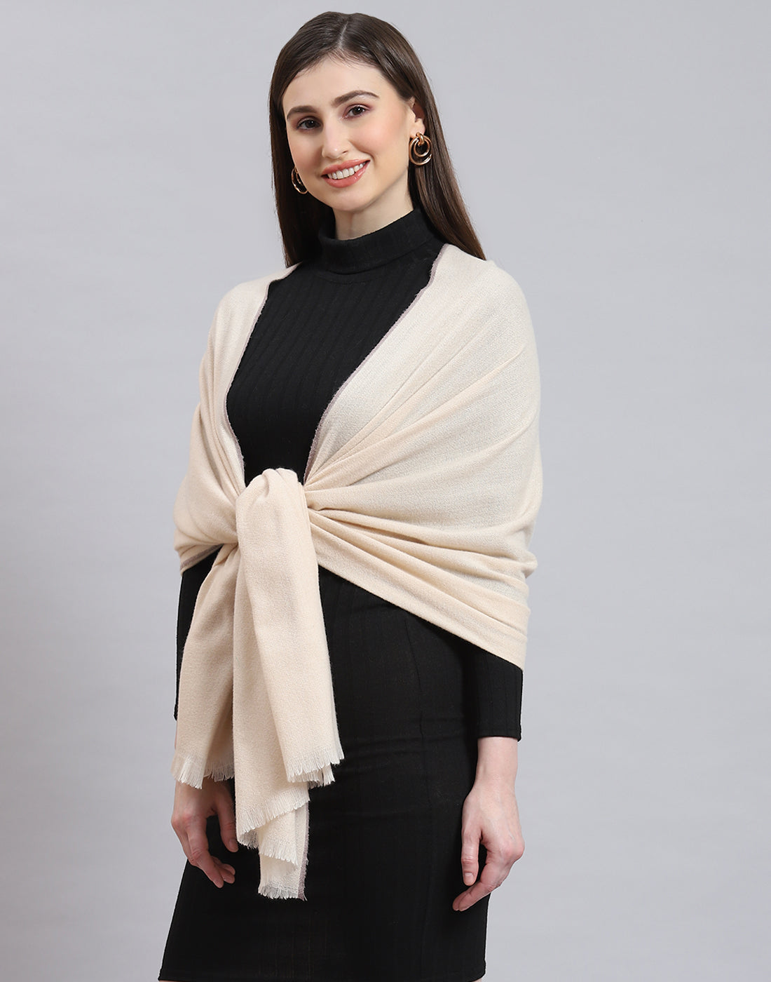 Women Beige Solid Stole