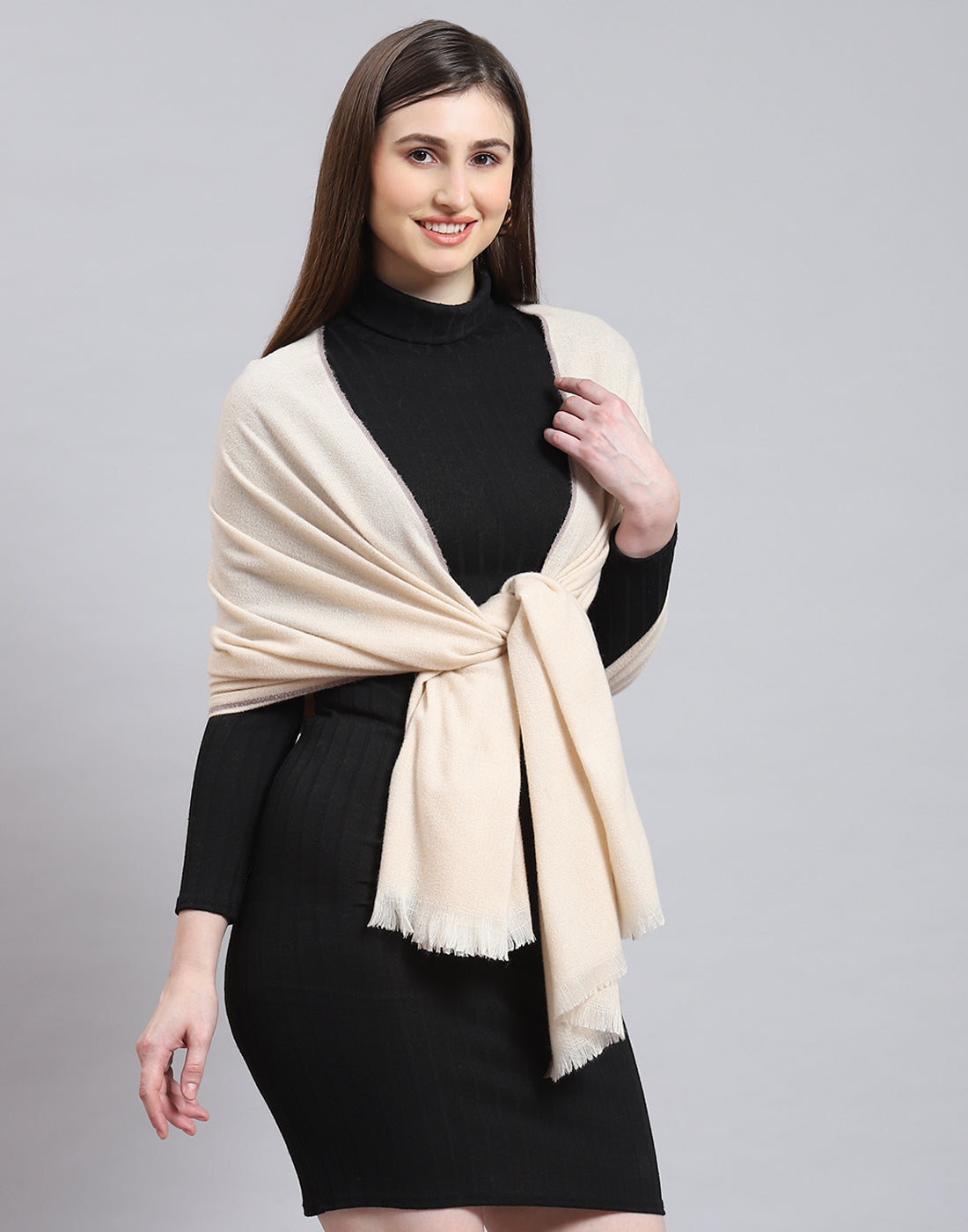Women Beige Solid Stole