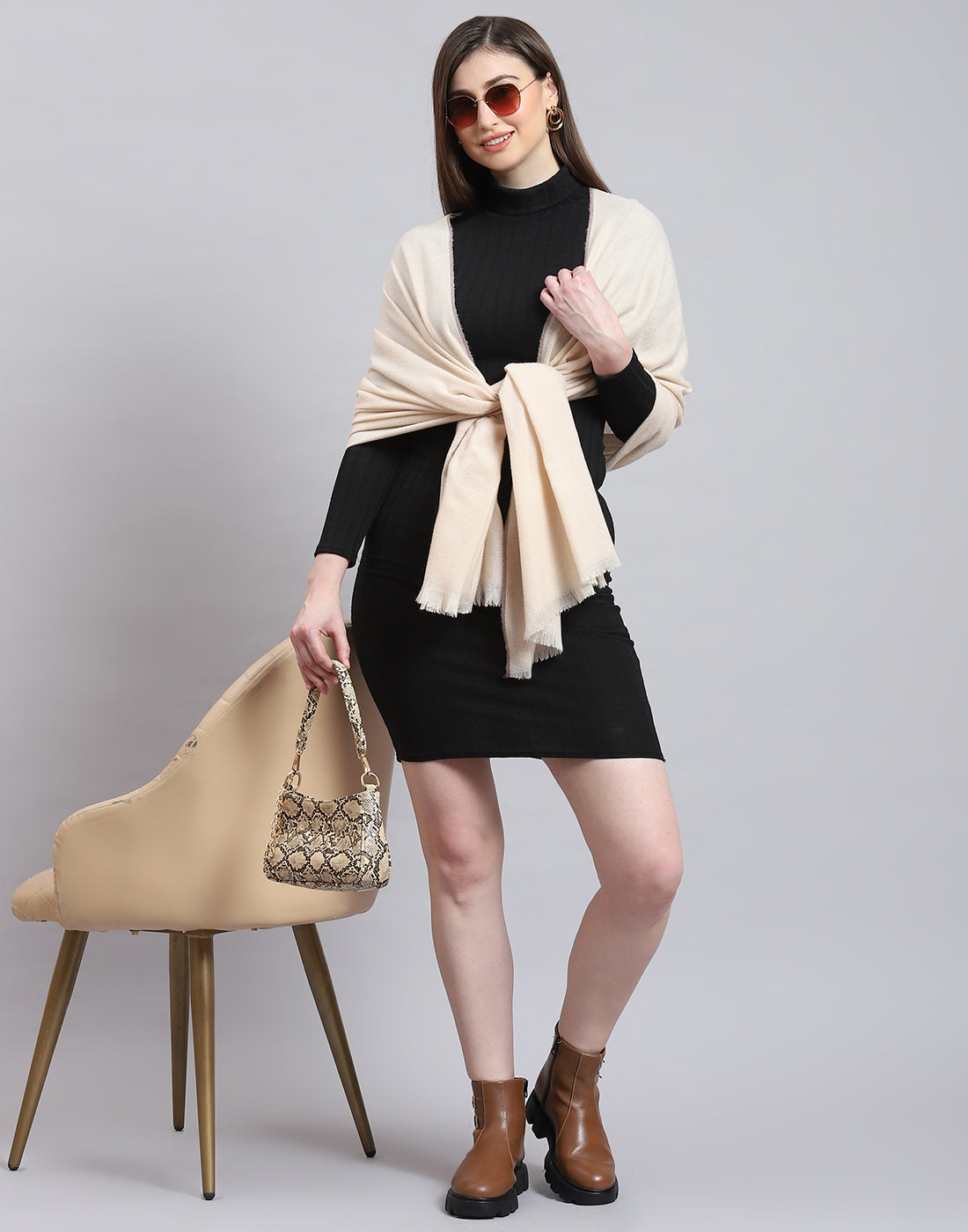 Women Beige Solid Stole