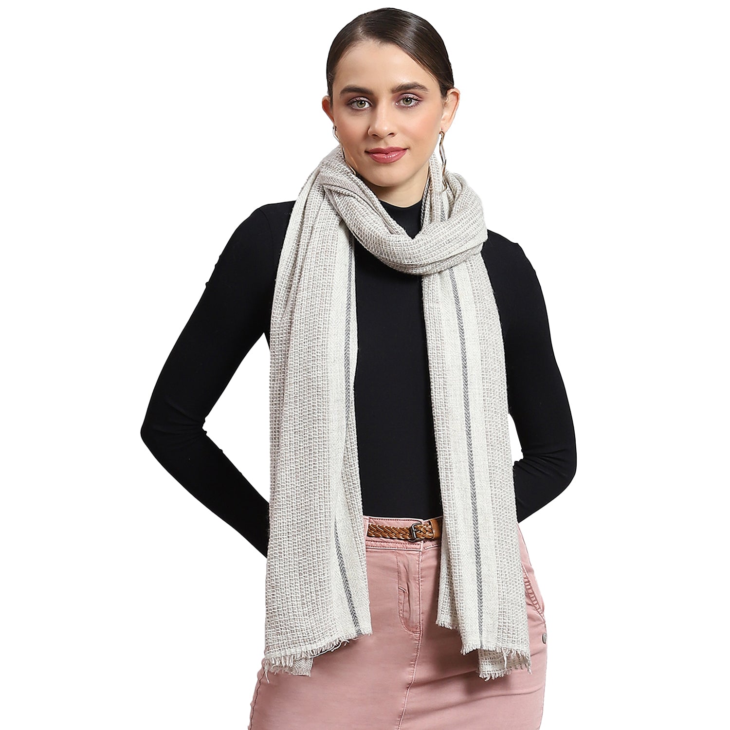 Women Grey Self Design Stole