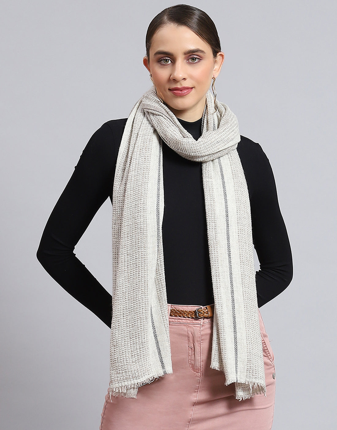 Women Grey Self Design Stole