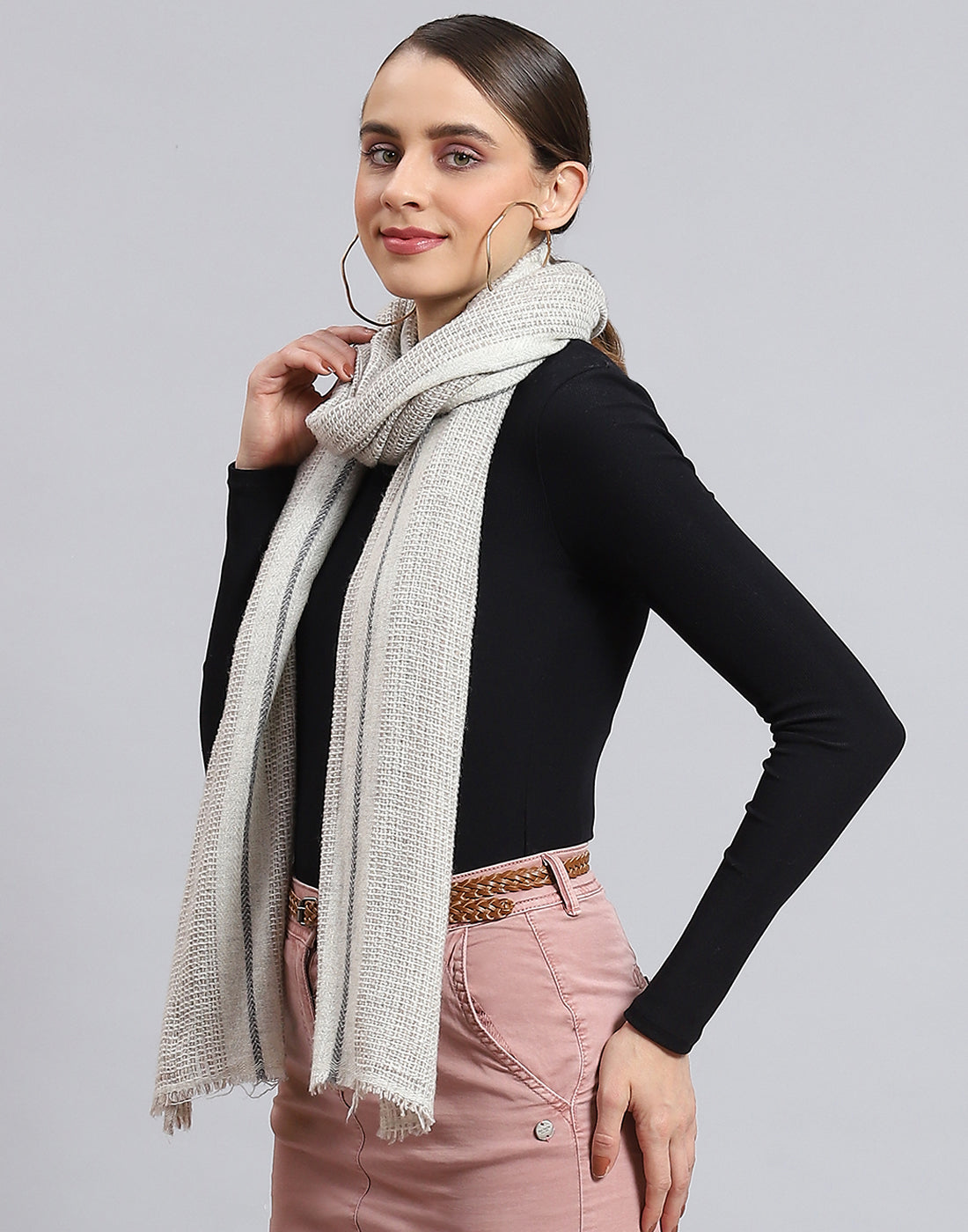 Women Grey Self Design Stole