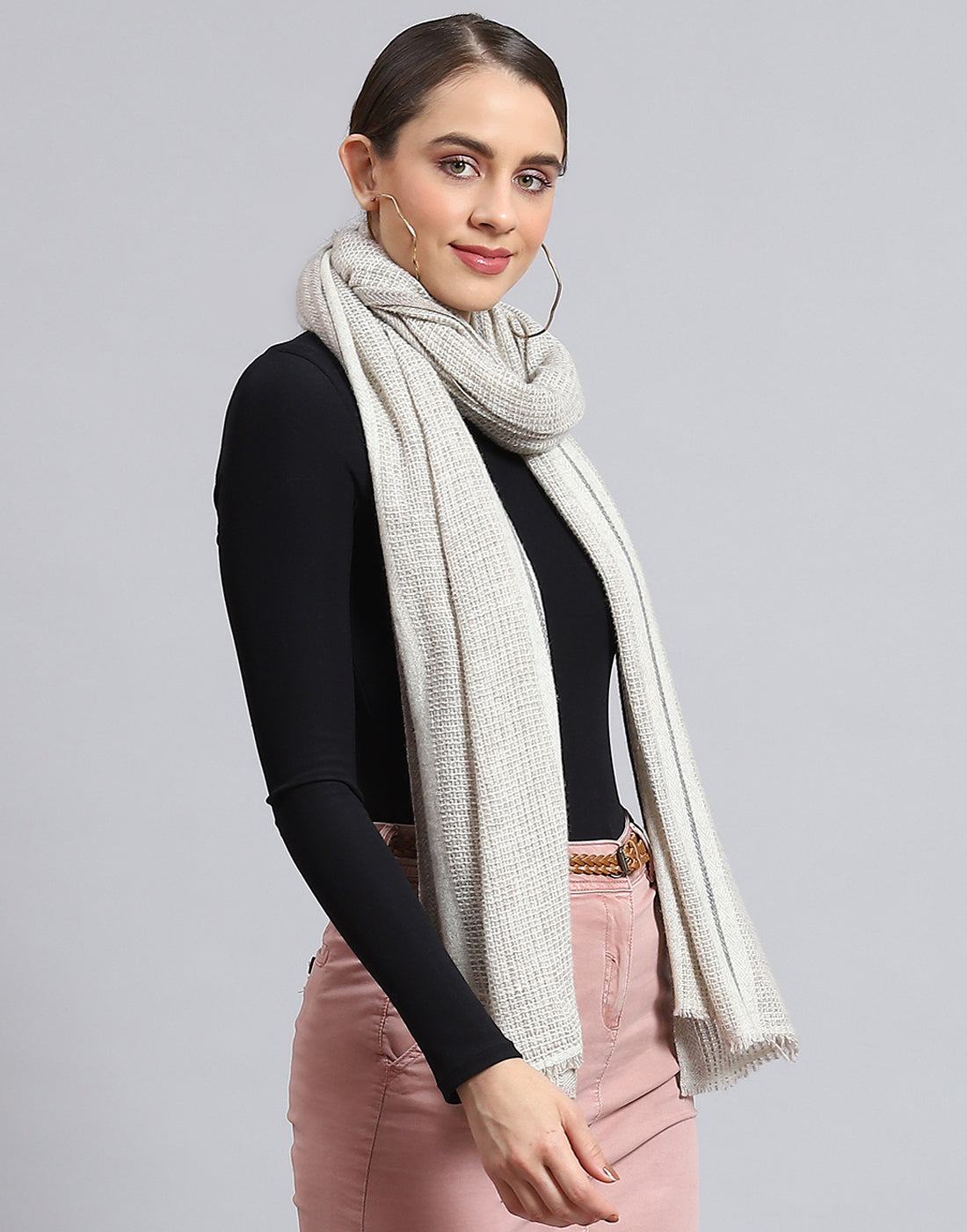 Women Grey Self Design Stole