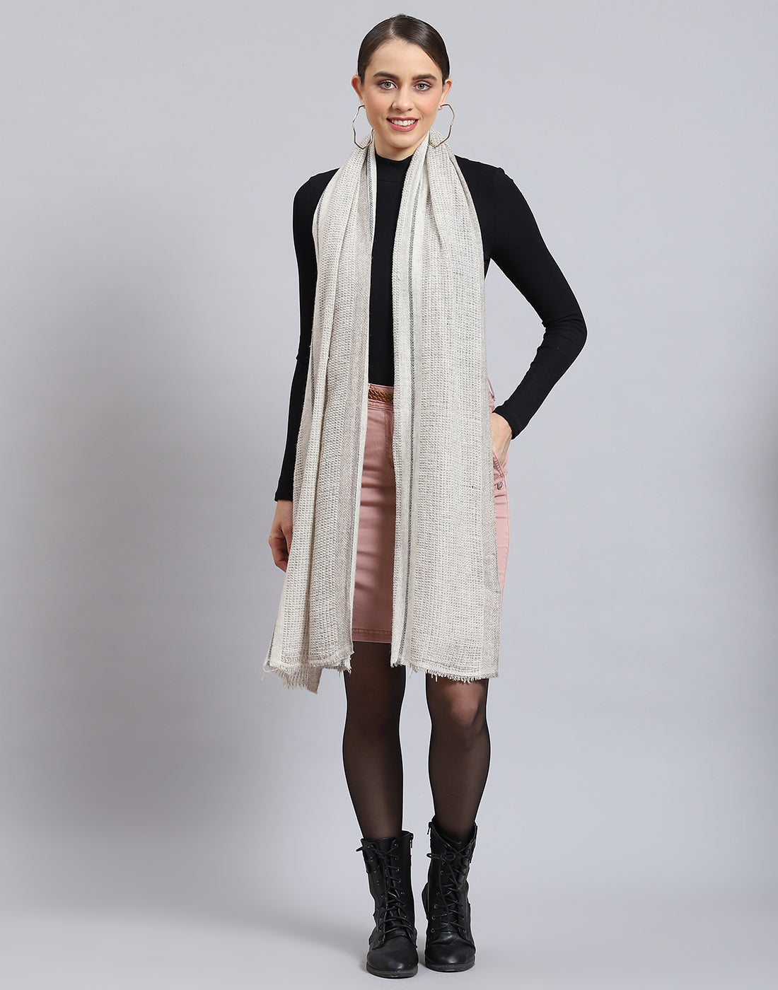 Women Grey Self Design Stole