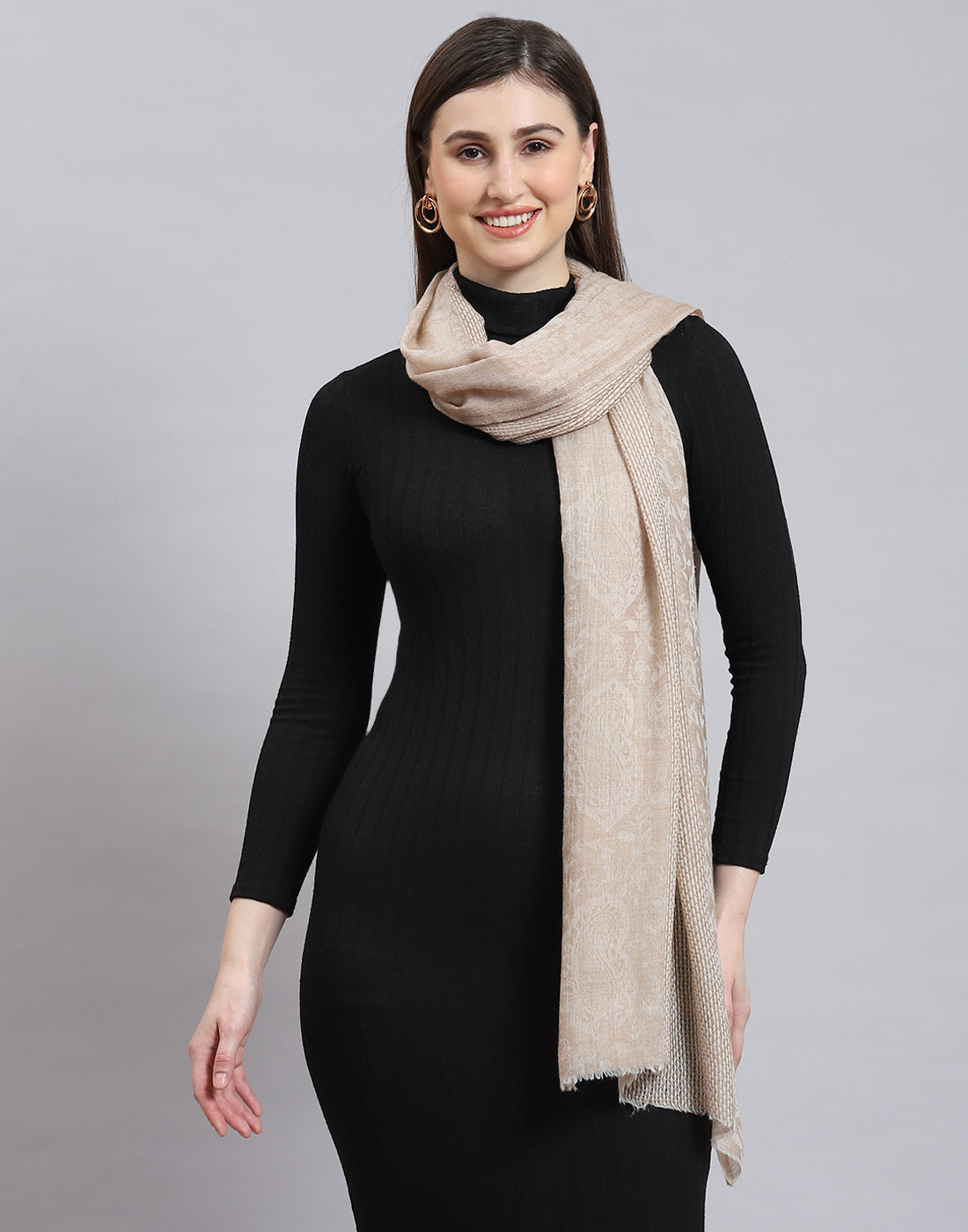 Women Beige Solid Stole