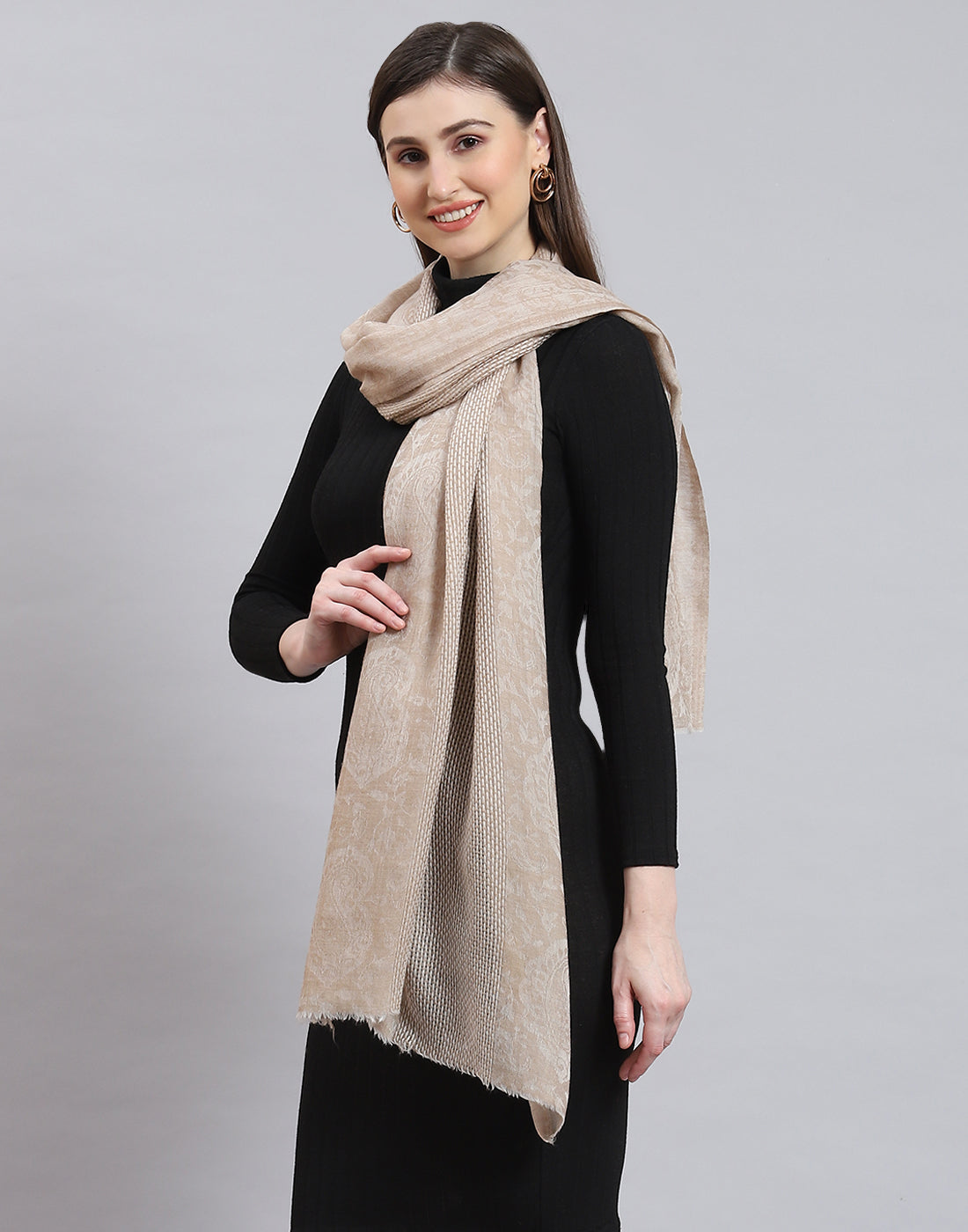 Women Beige Solid Stole