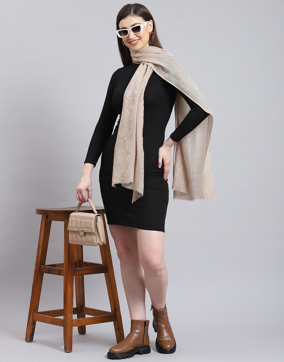 Women Beige Solid Stole