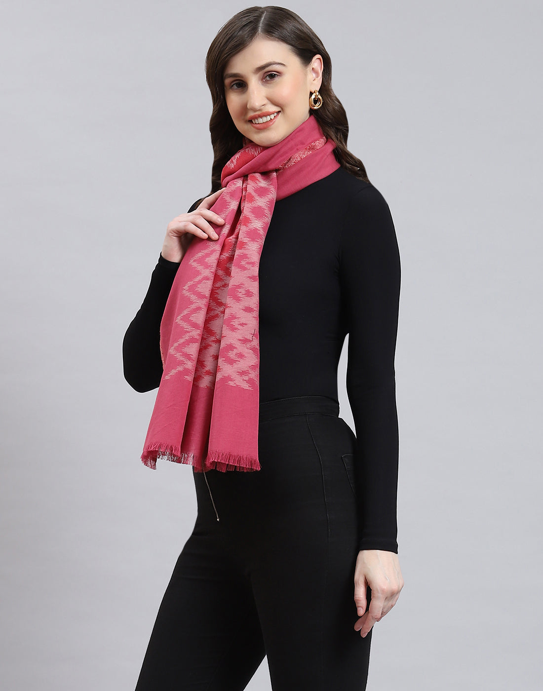Women Pink Self Design Stole