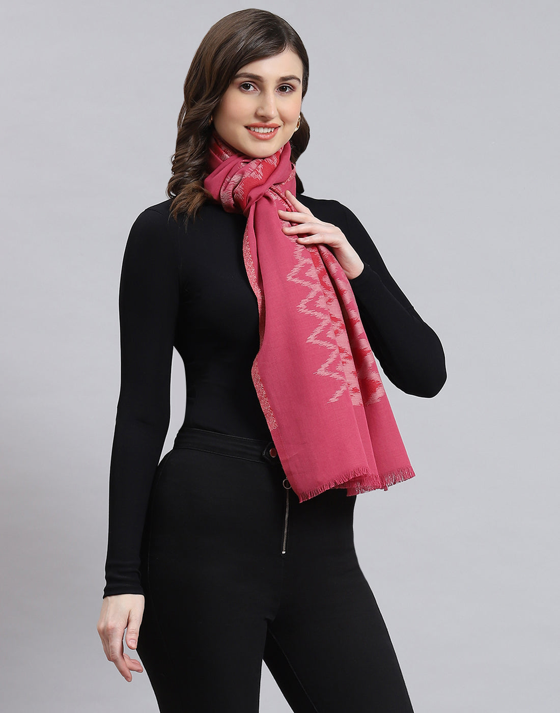 Women Pink Self Design Stole