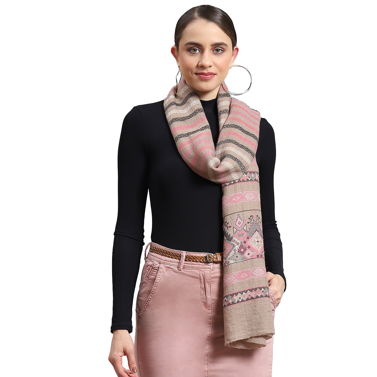 Women Pink Self Design Stole