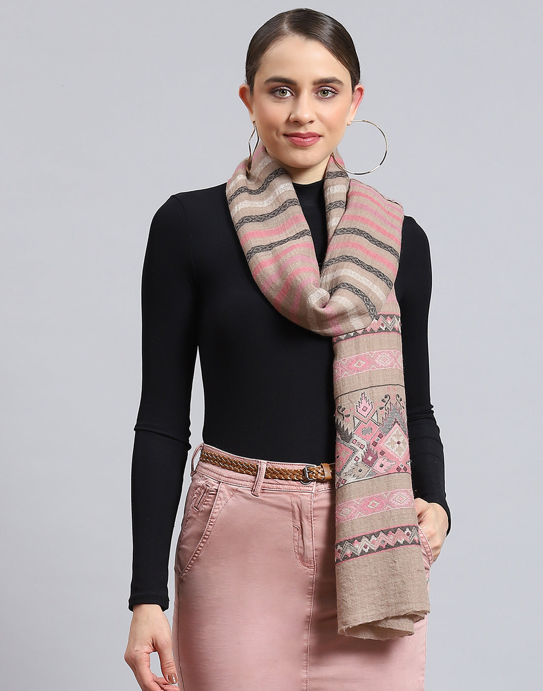 Women Pink Self Design Stole