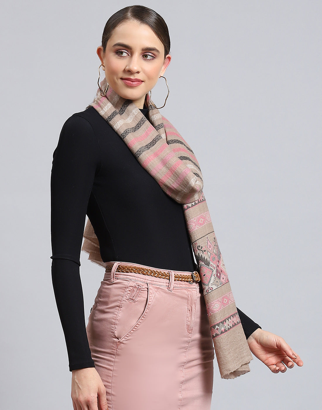 Women Pink Self Design Stole