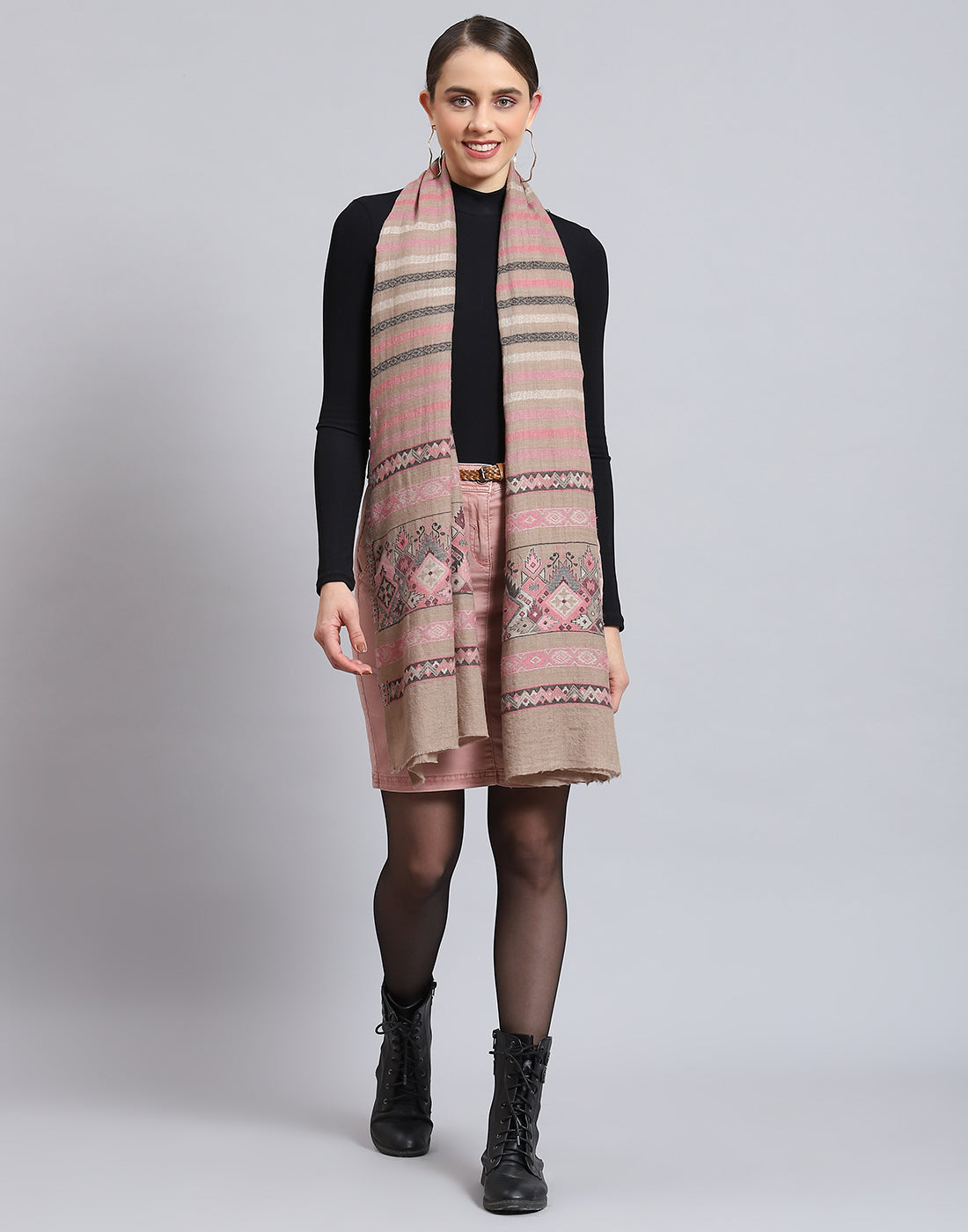 Women Pink Self Design Stole