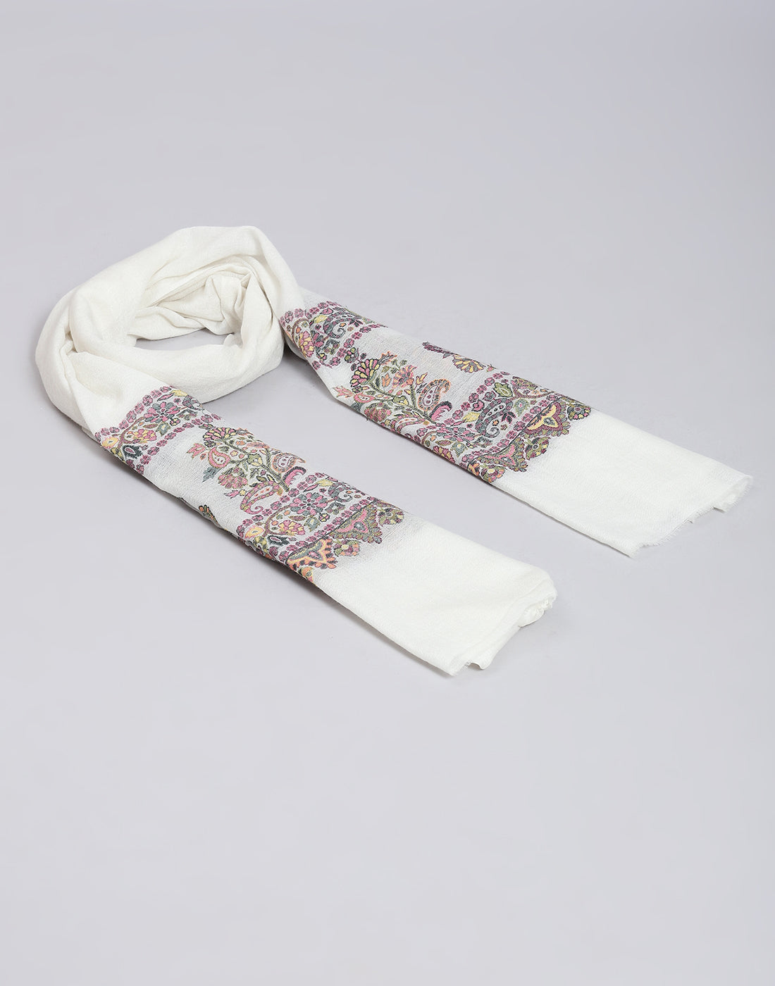 Women White Self Design Stole