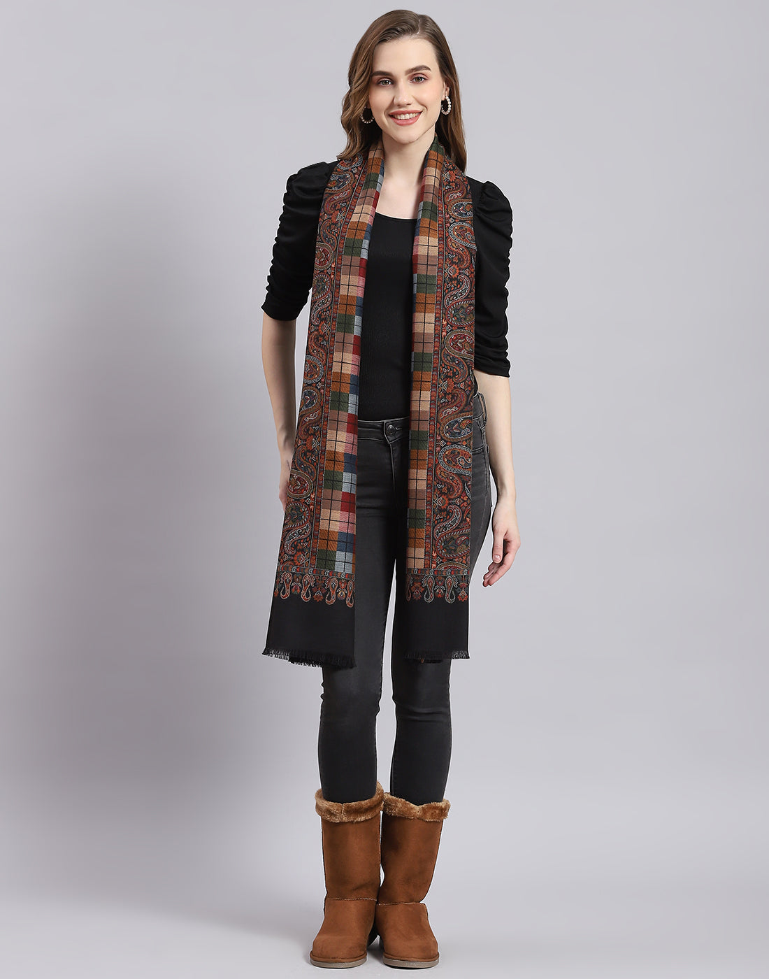 Women Brown Self Design Stole