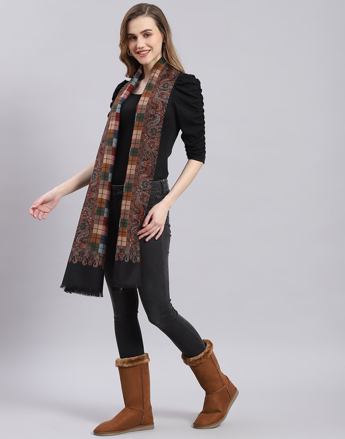 Women Brown Self Design Stole