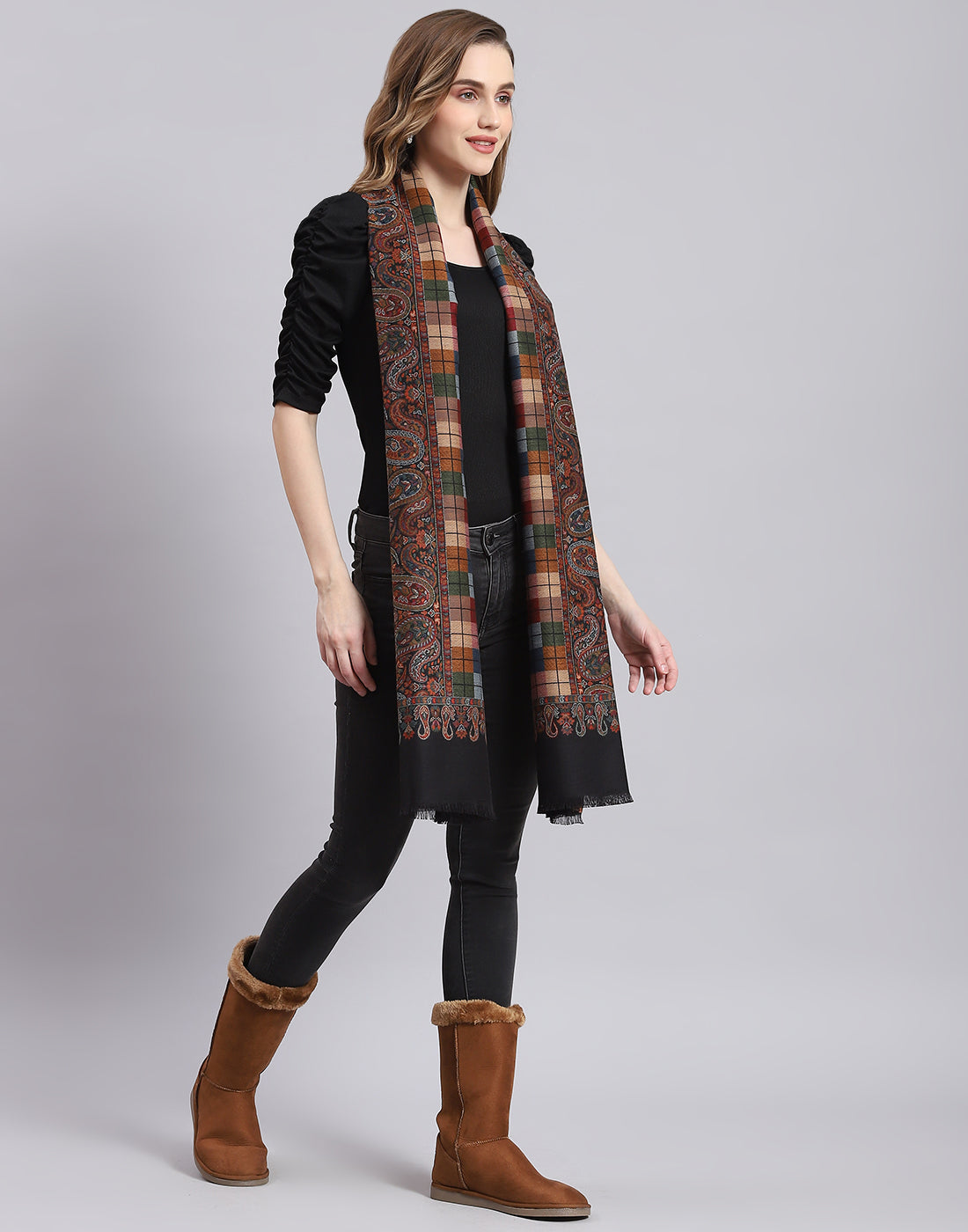 Women Brown Self Design Stole