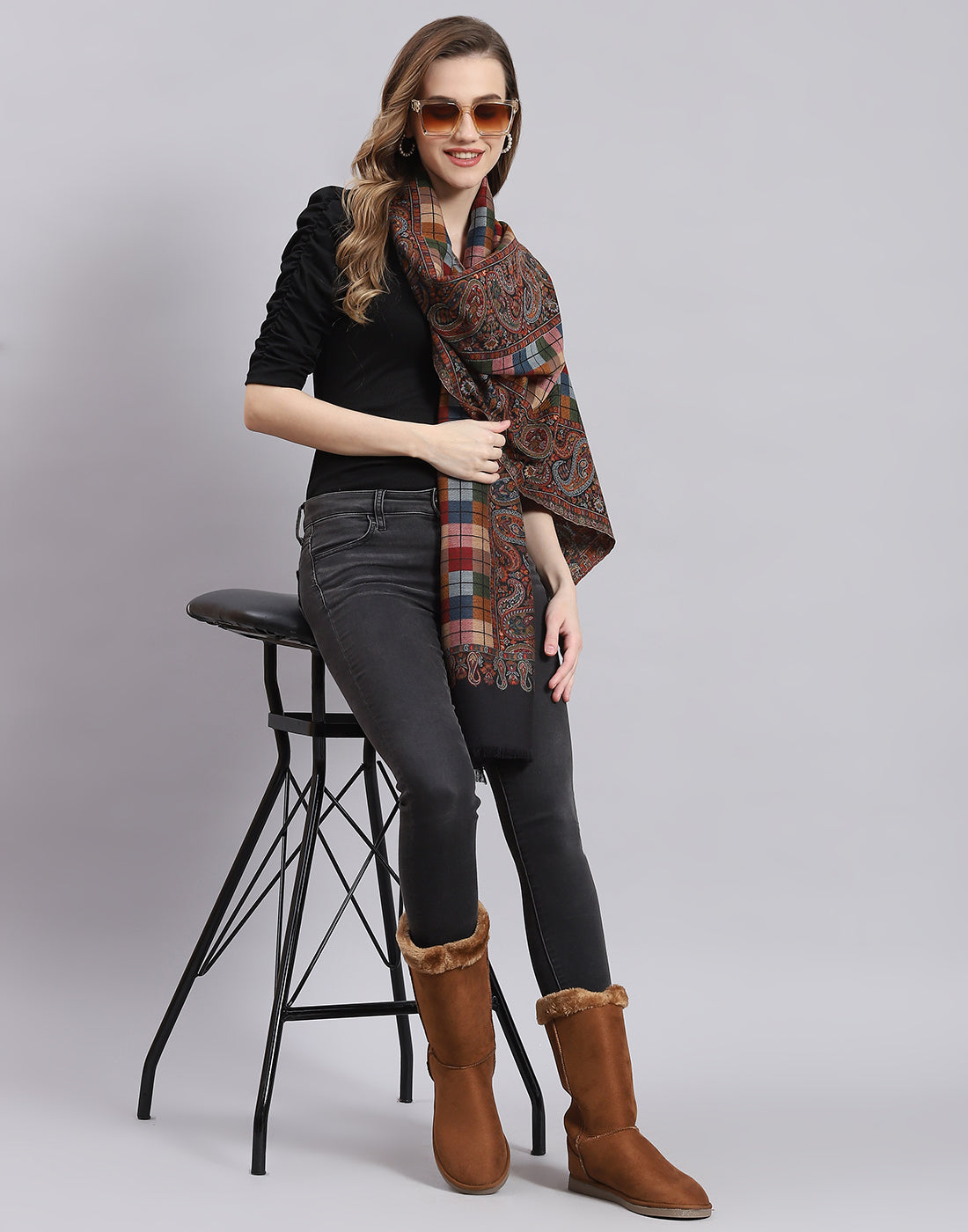 Women Brown Self Design Stole