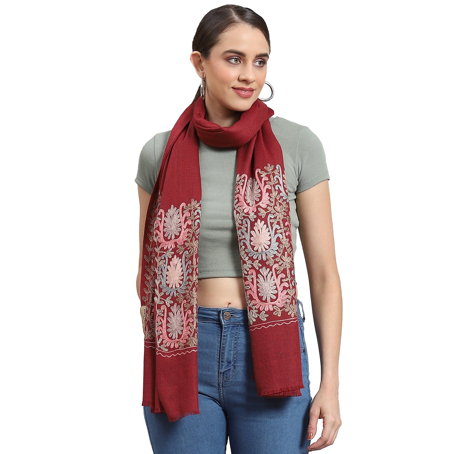 Women Maroon Self Design Stole