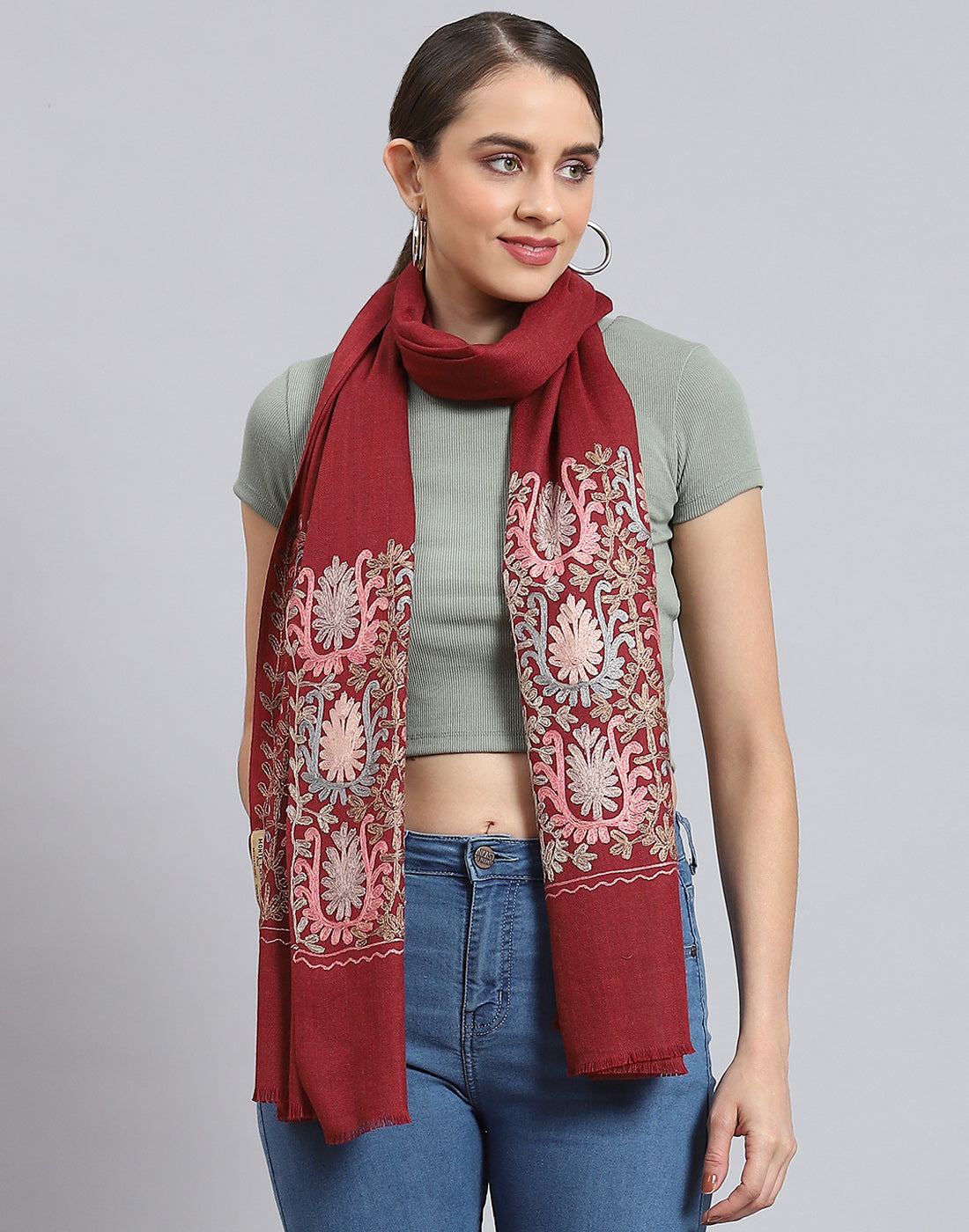 Women Maroon Self Design Stole