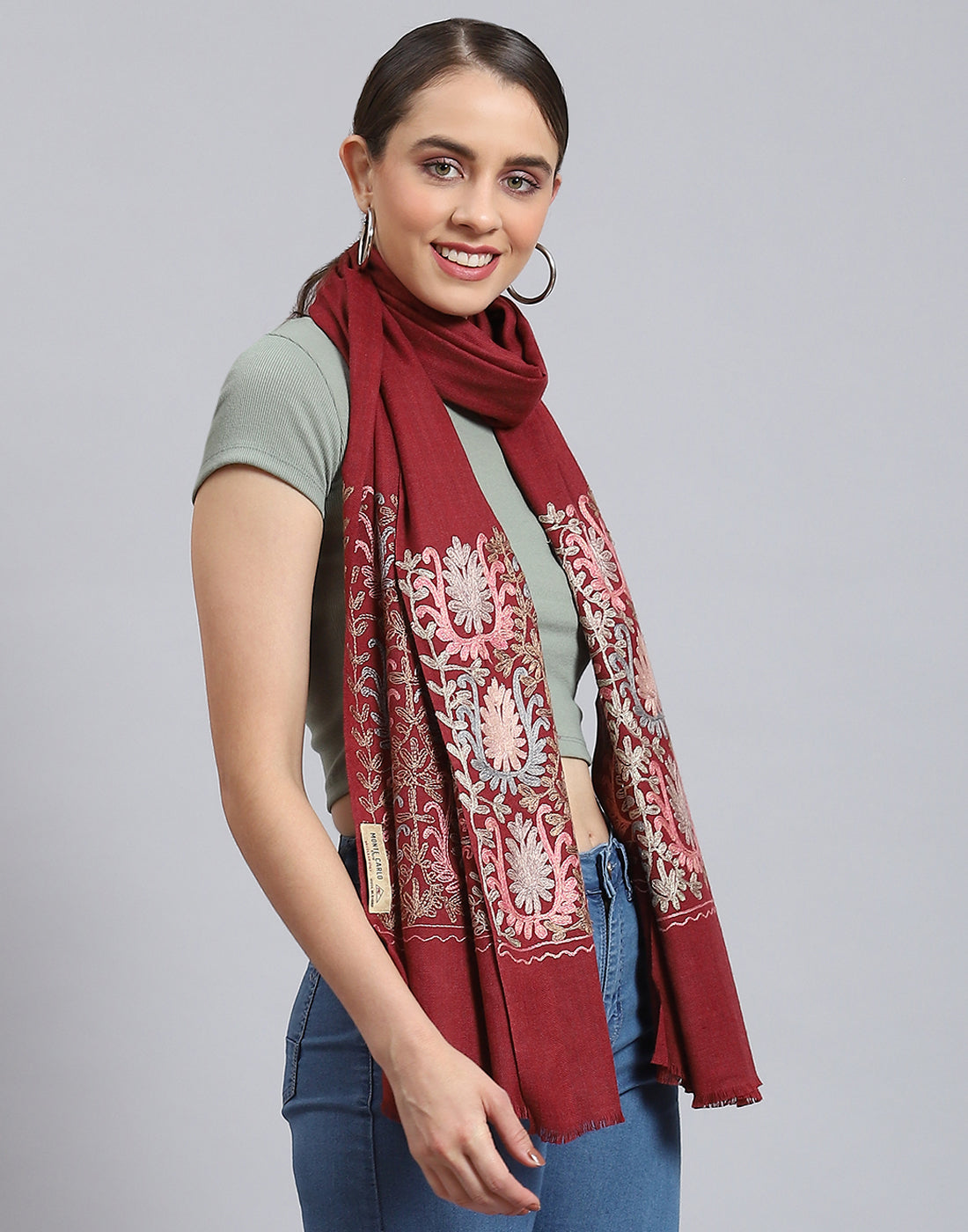 Women Maroon Self Design Stole