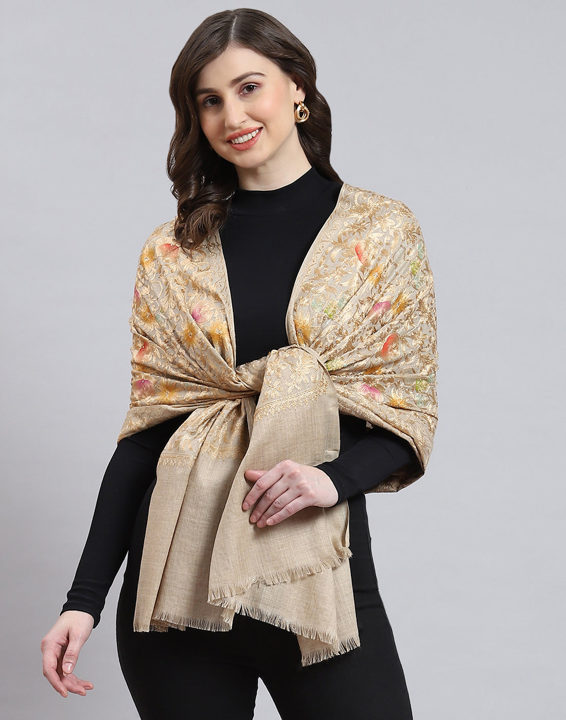 Women Brown Self Design Stole