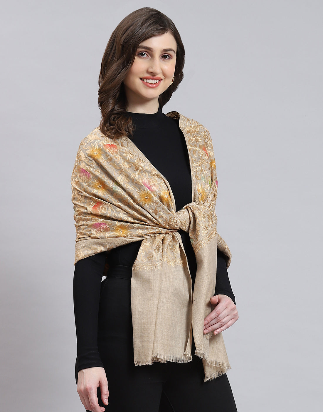 Women Brown Self Design Stole
