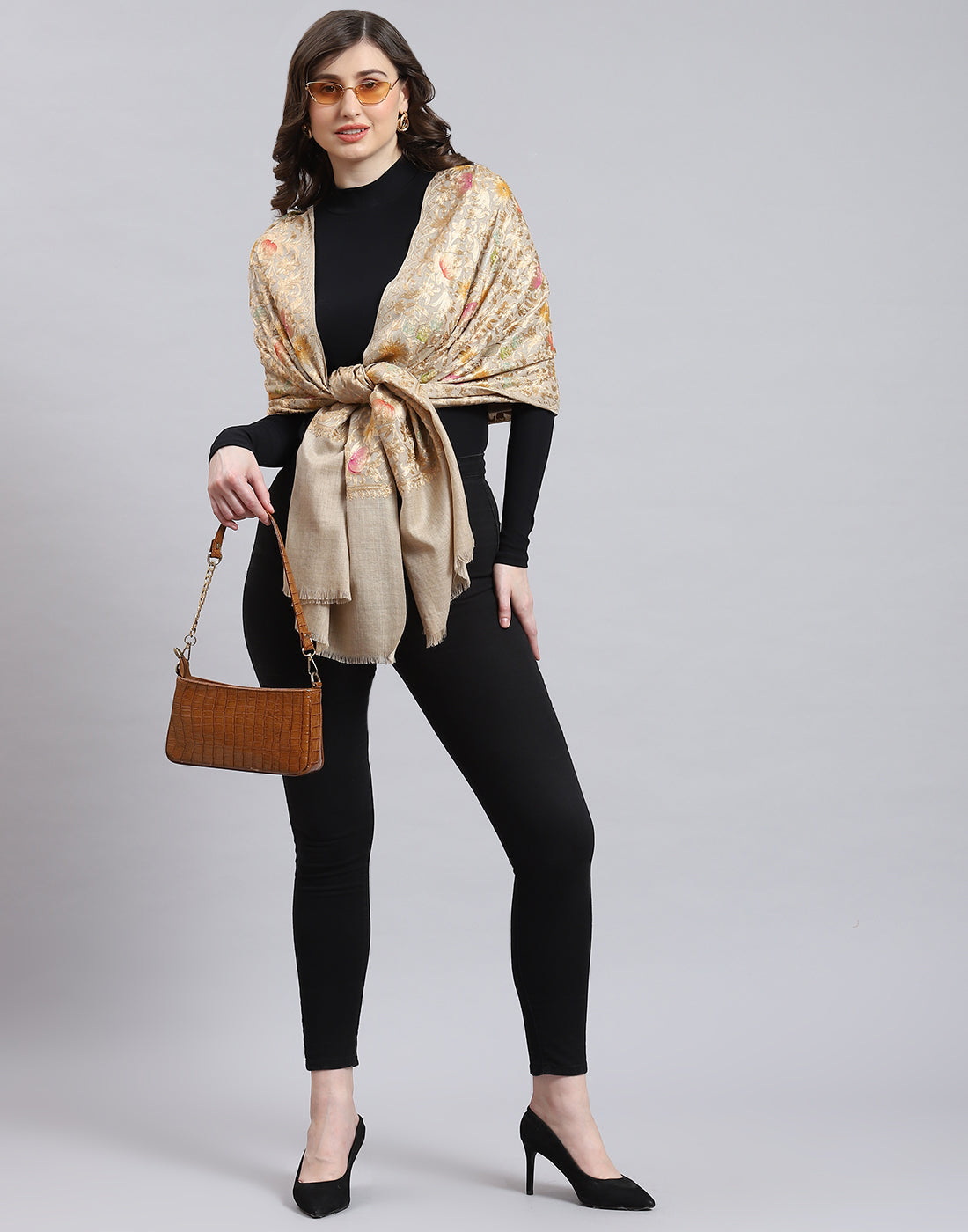 Women Brown Self Design Stole