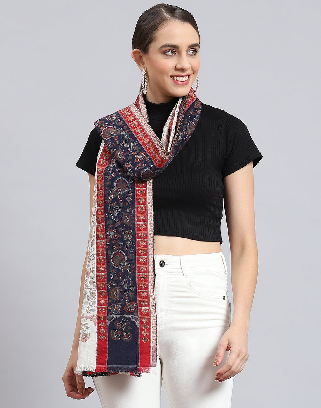 Women Blue Self Design Stole