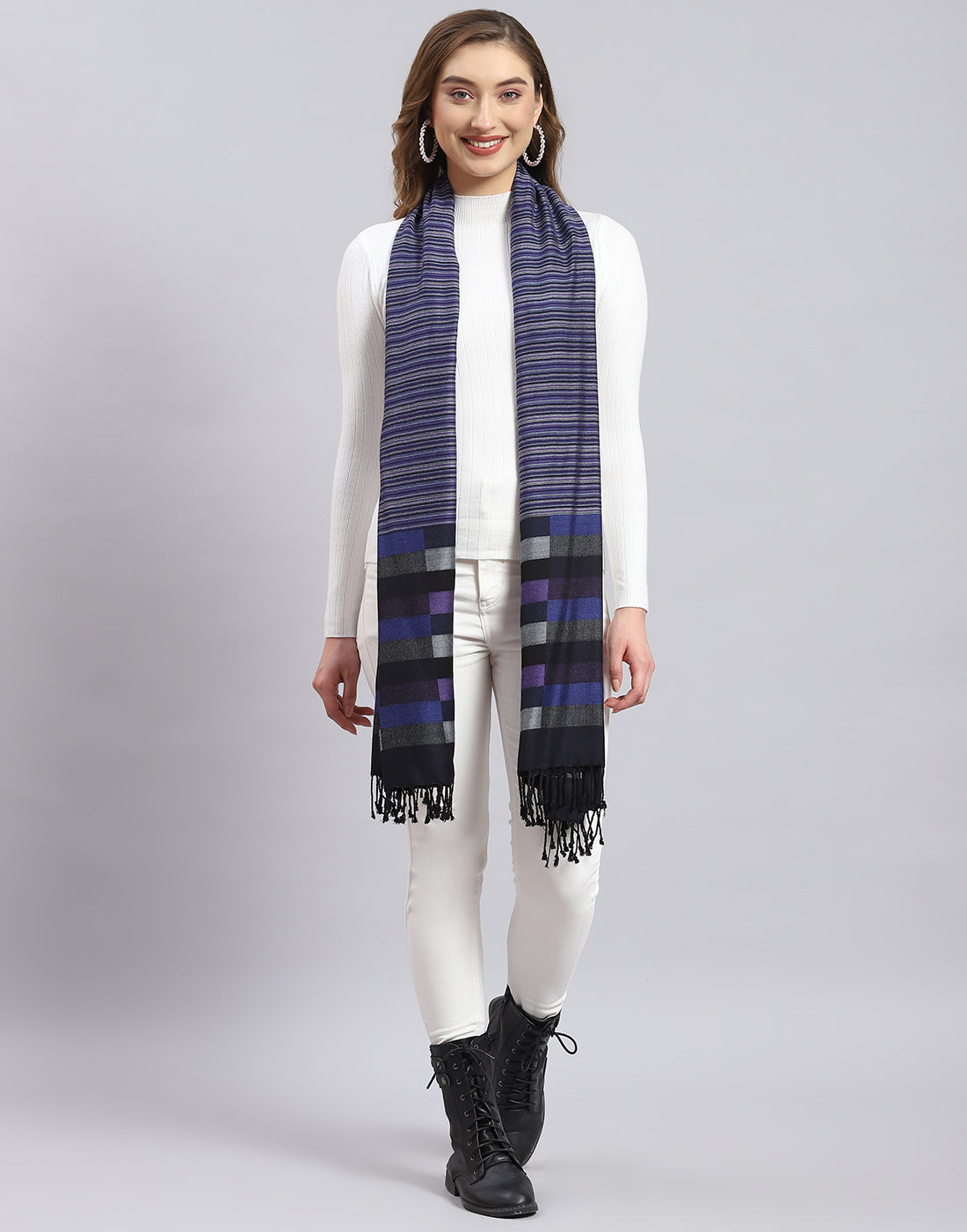 Women Blue Self Design Stole