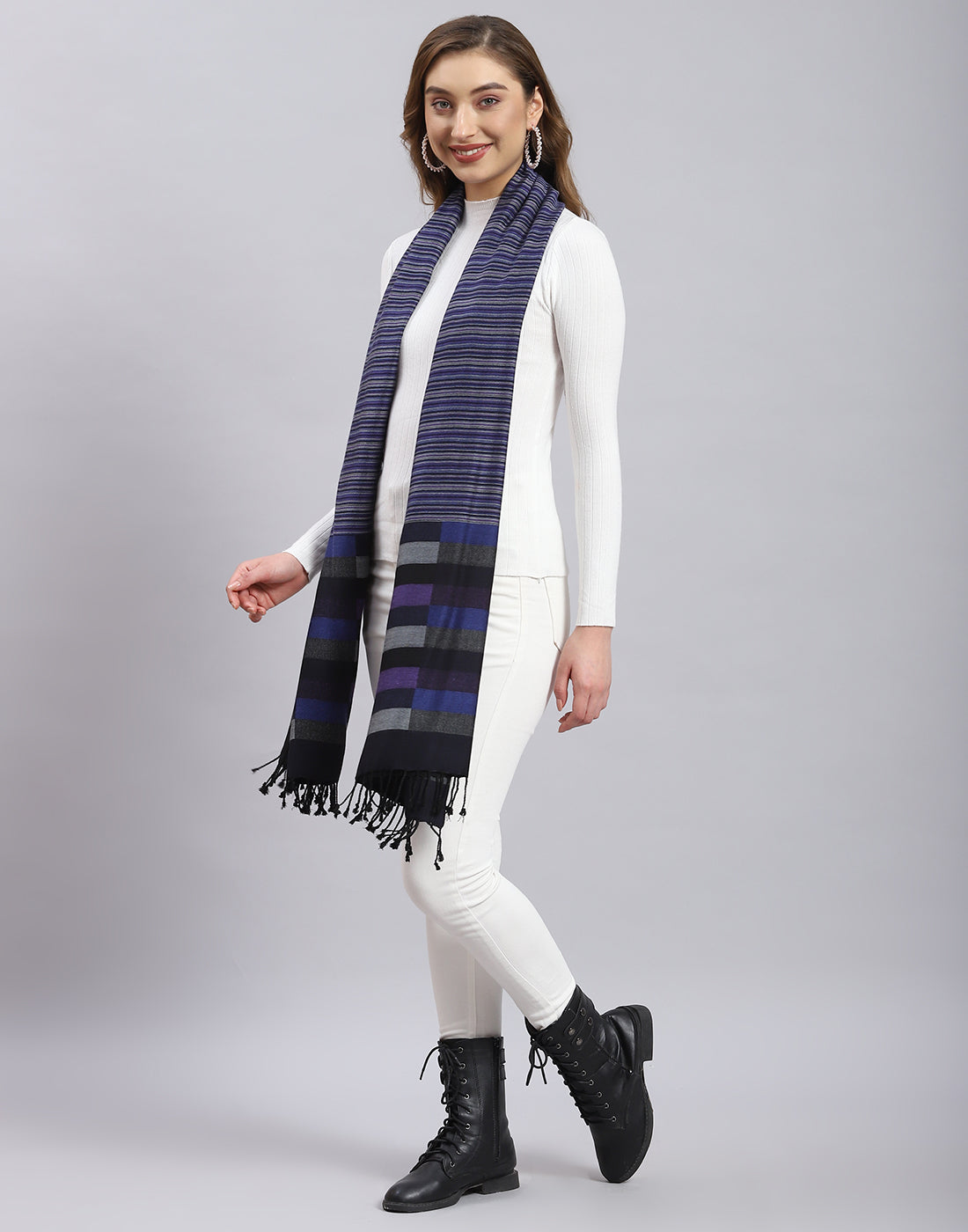 Women Blue Self Design Stole