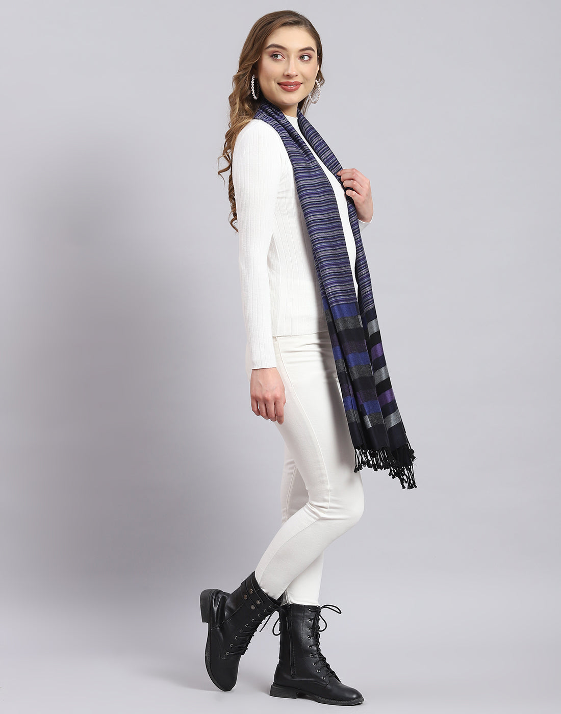 Women Blue Self Design Stole