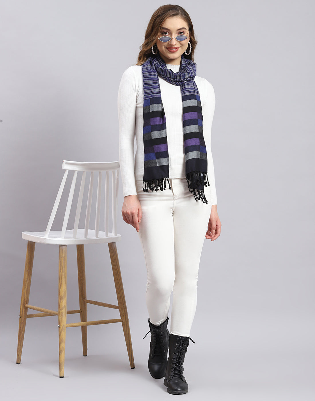 Women Blue Self Design Stole