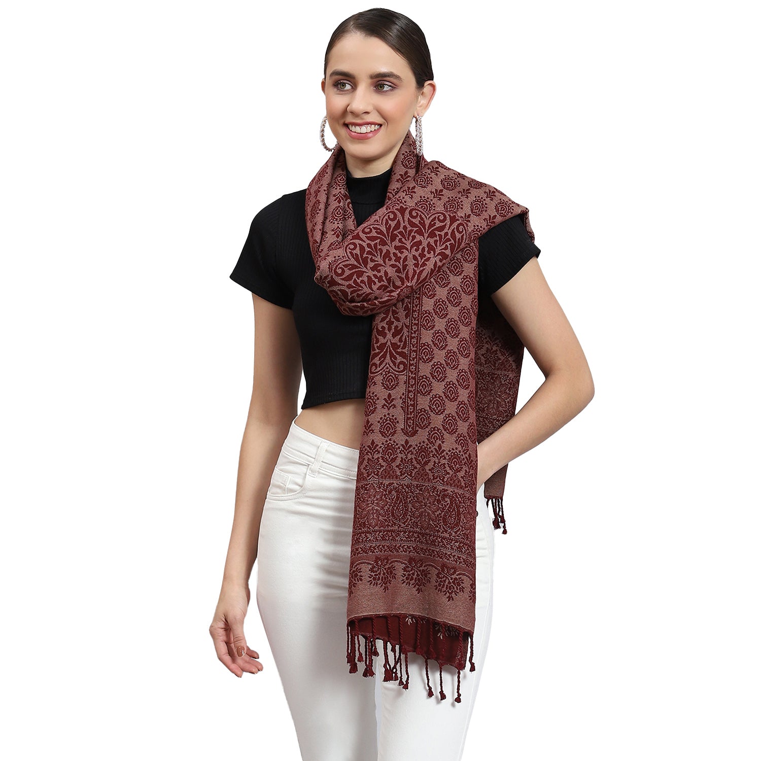 Women Red Self Design Stole