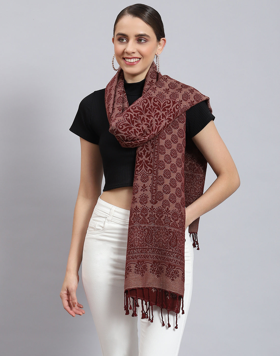 Women Red Self Design Stole