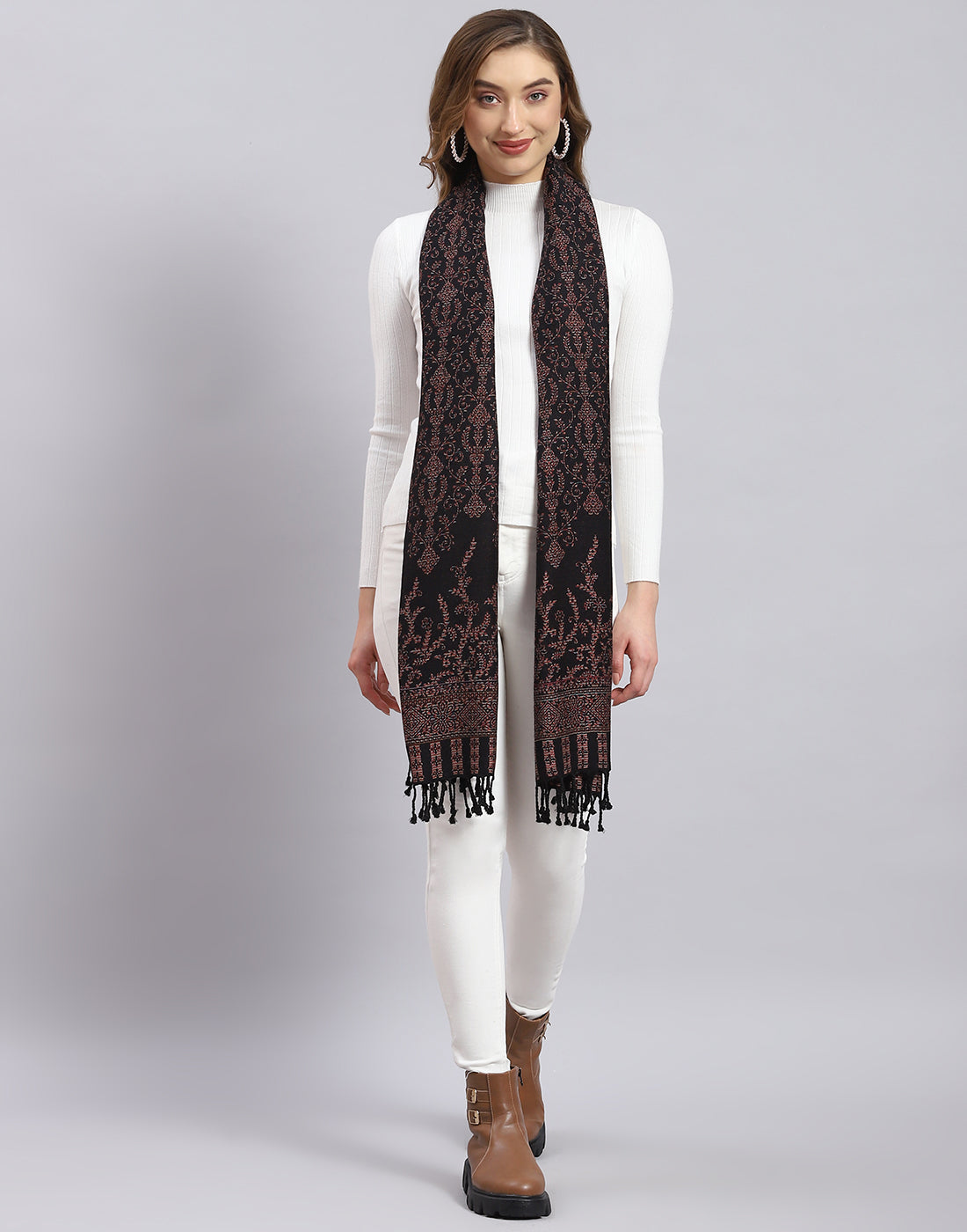 Women Black Self Design Stole