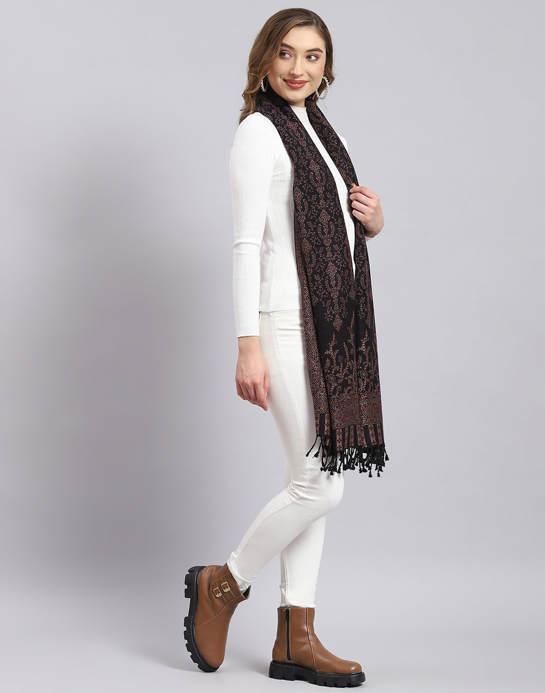 Women Black Self Design Stole