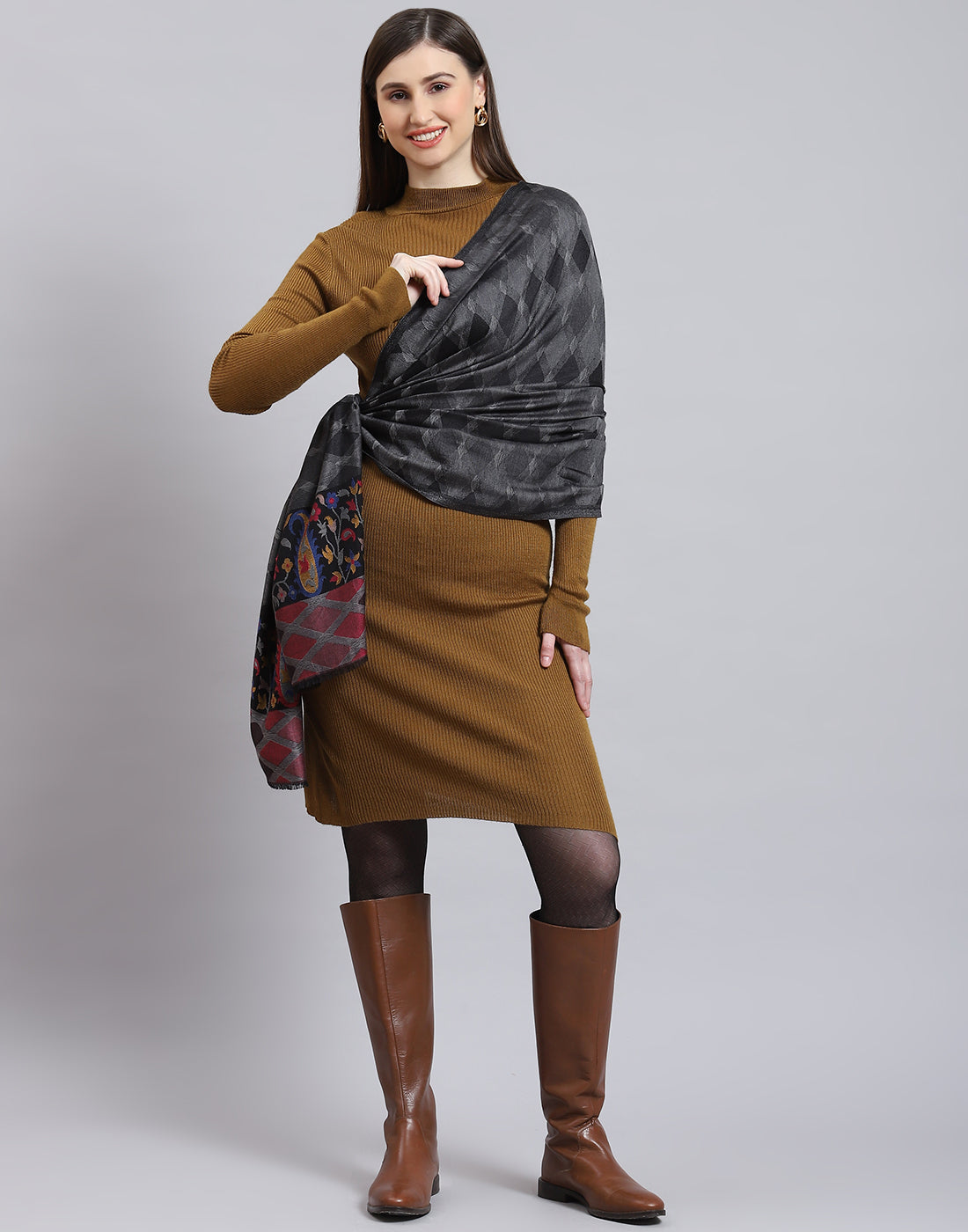 Women Grey Self Design Stole