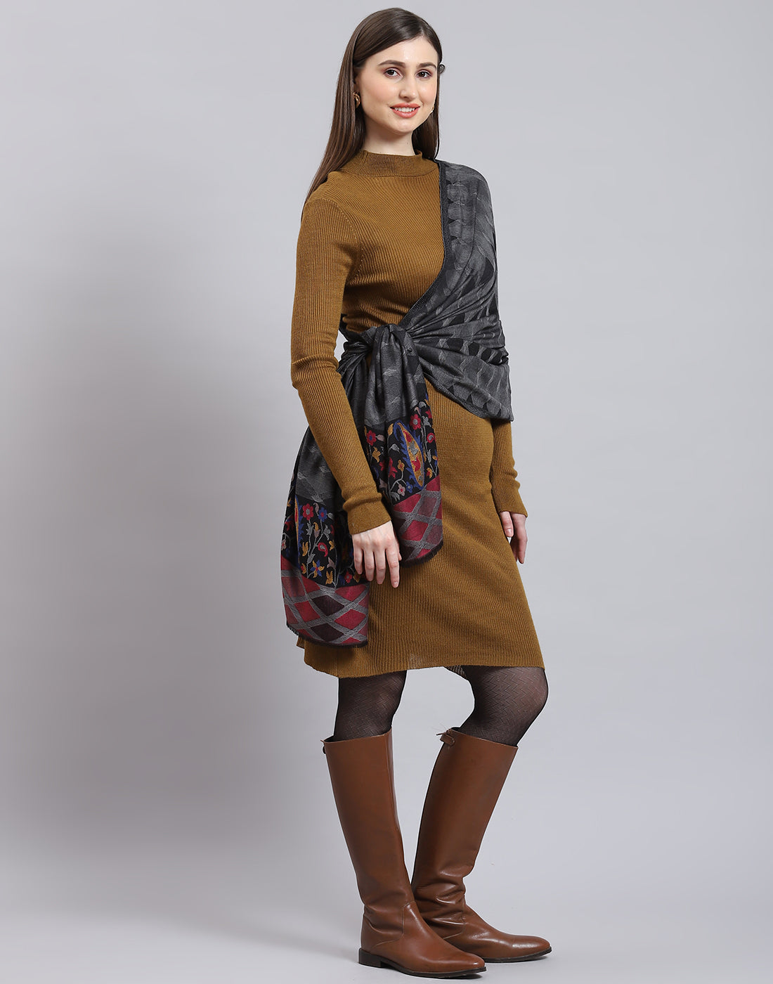 Women Grey Self Design Stole