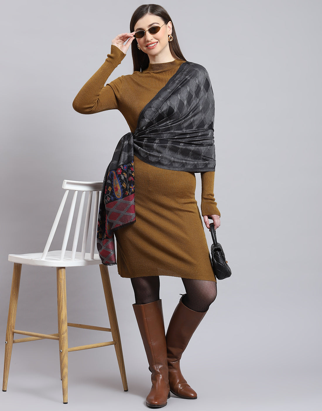 Women Grey Self Design Stole