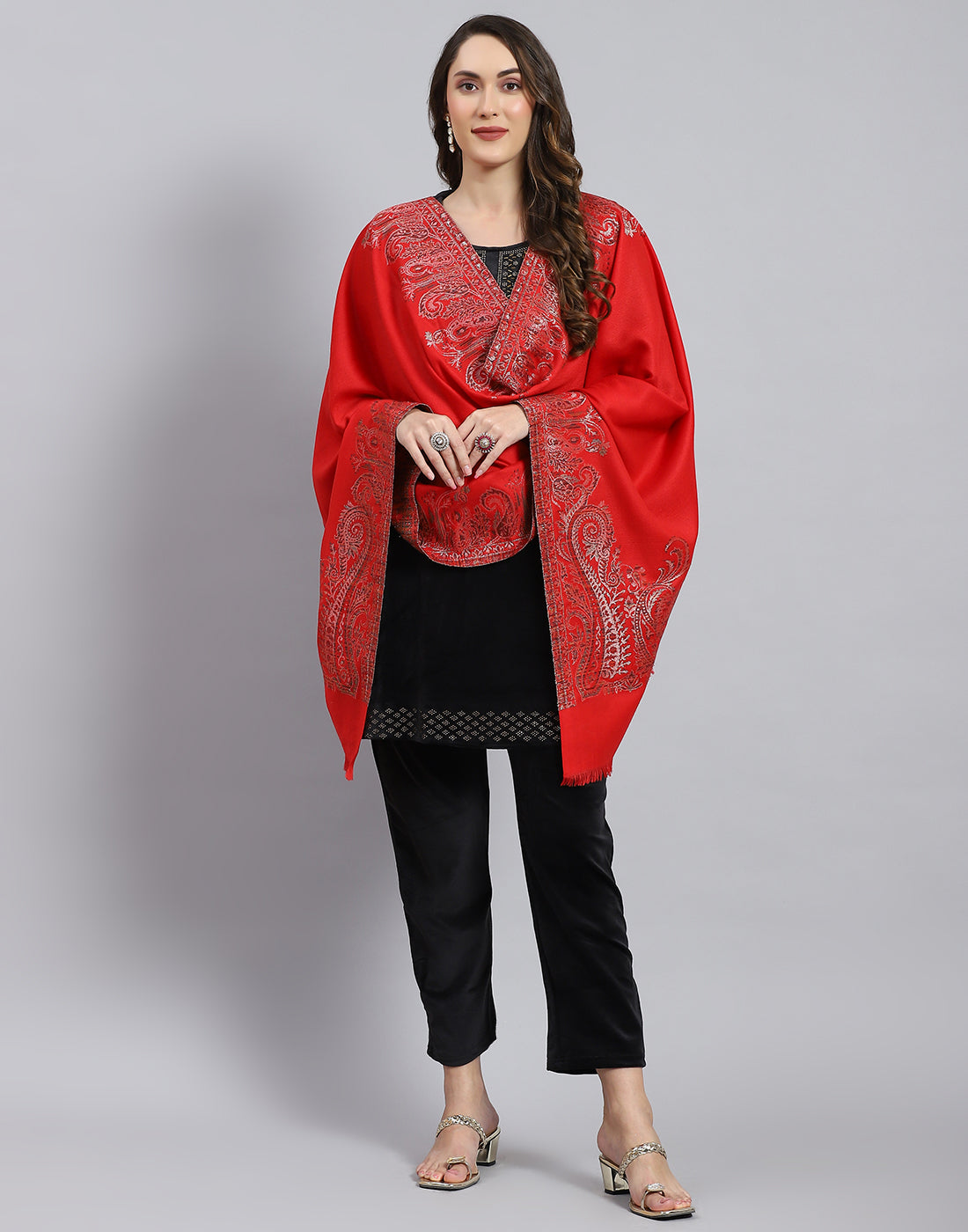 Women Rust Self Design Stole