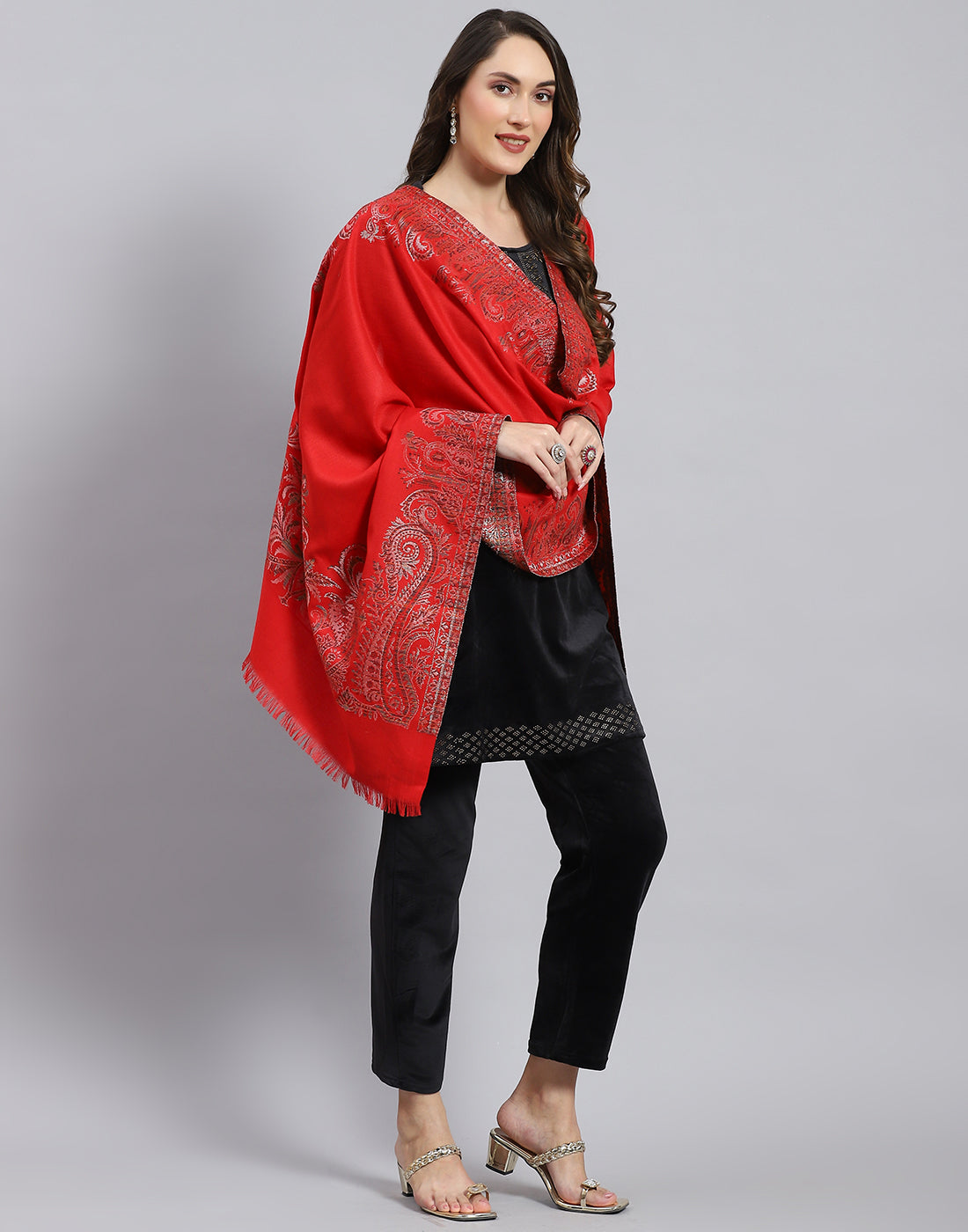 Women Rust Self Design Stole