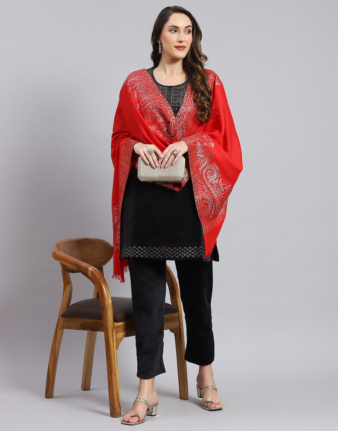 Women Rust Self Design Stole