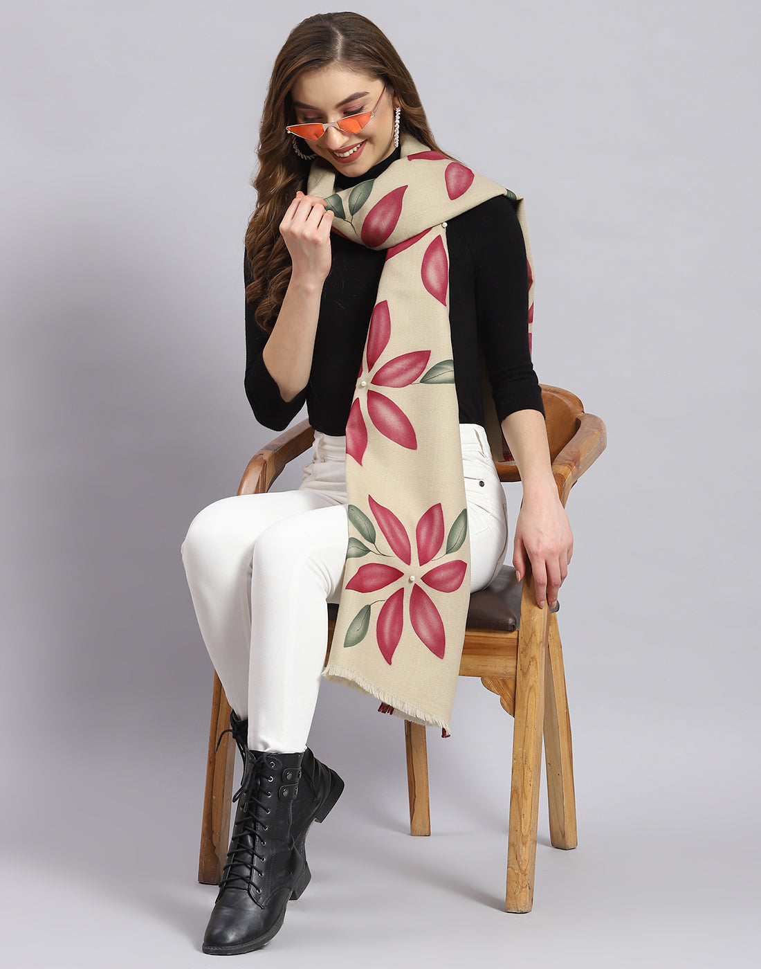 Women Beige Printed Stole
