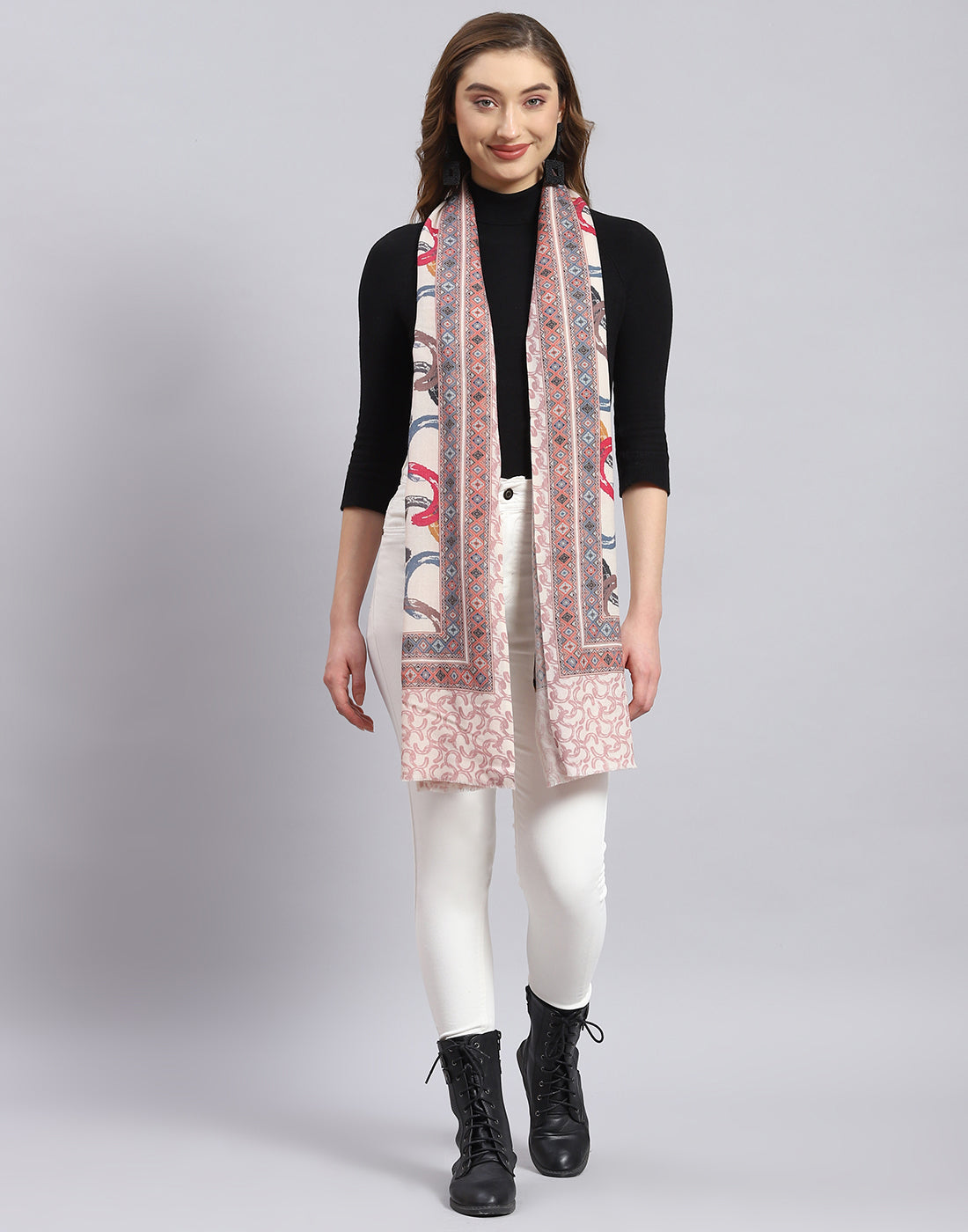 Women Cream Printed Stole