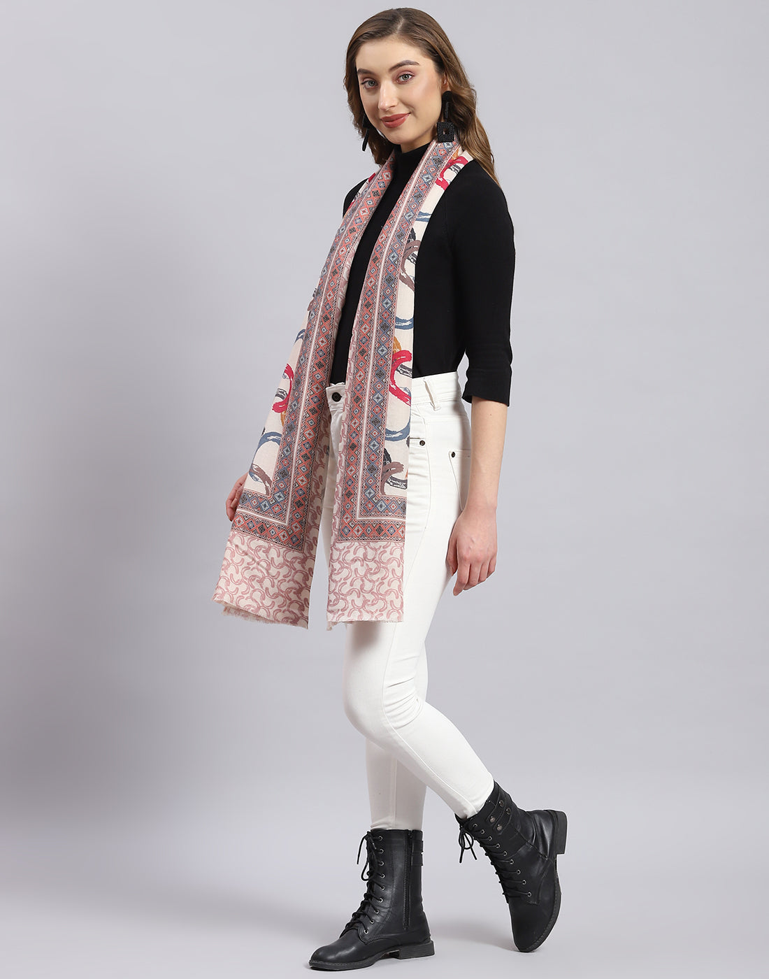 Women Cream Printed Stole