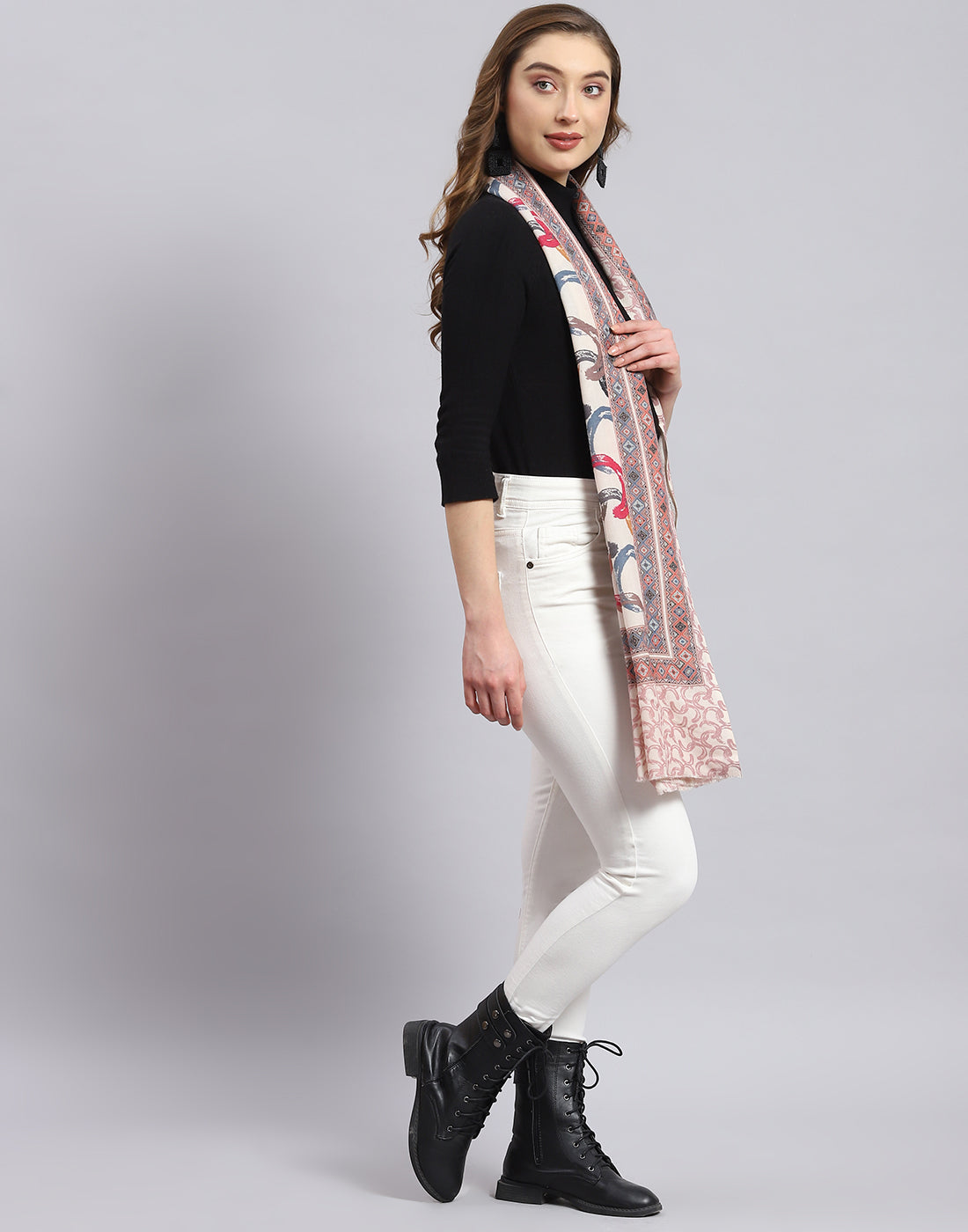 Women Cream Printed Stole