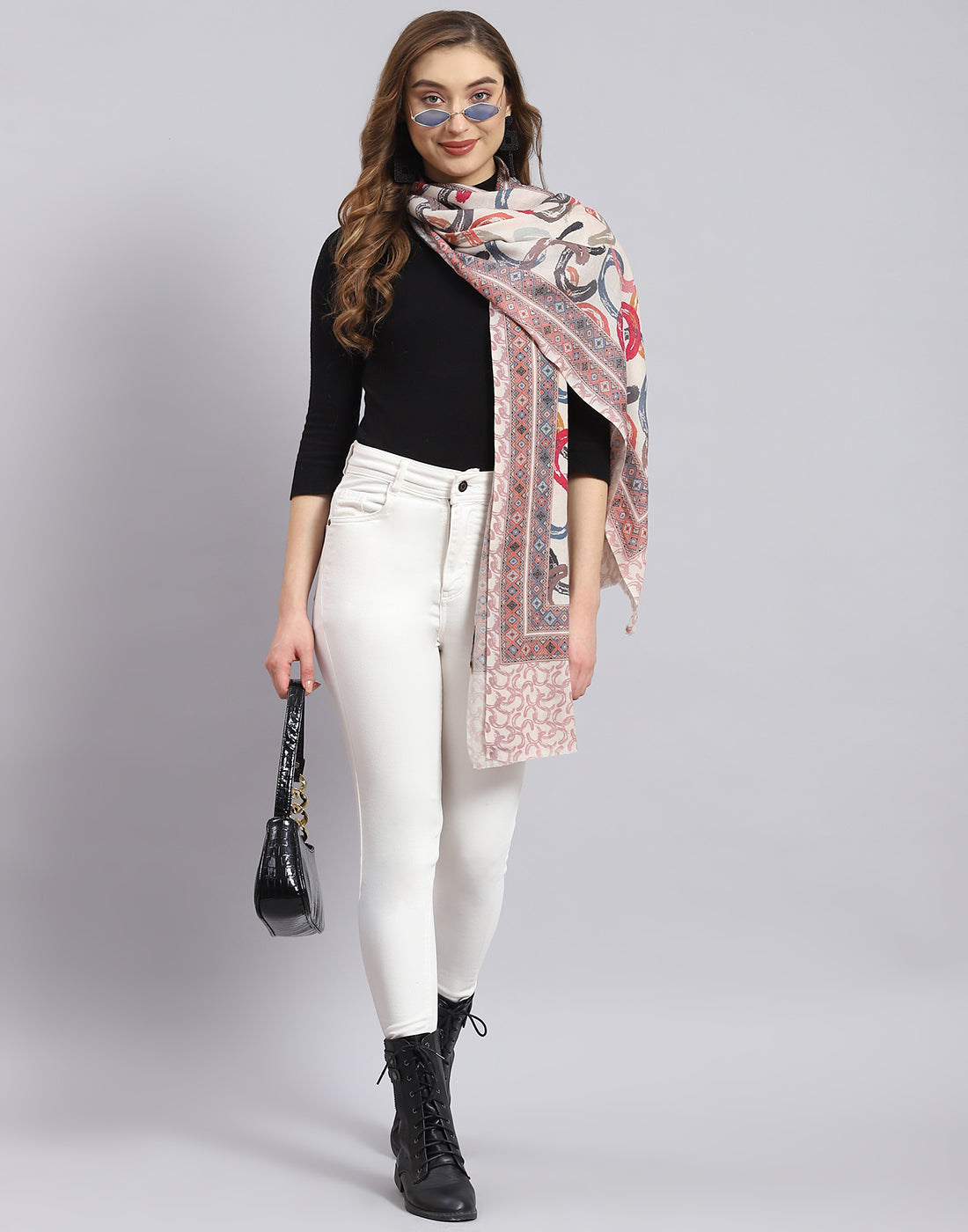 Women Cream Printed Stole