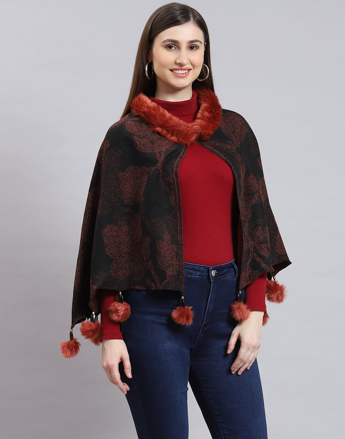 Women Brown Self Design Stole