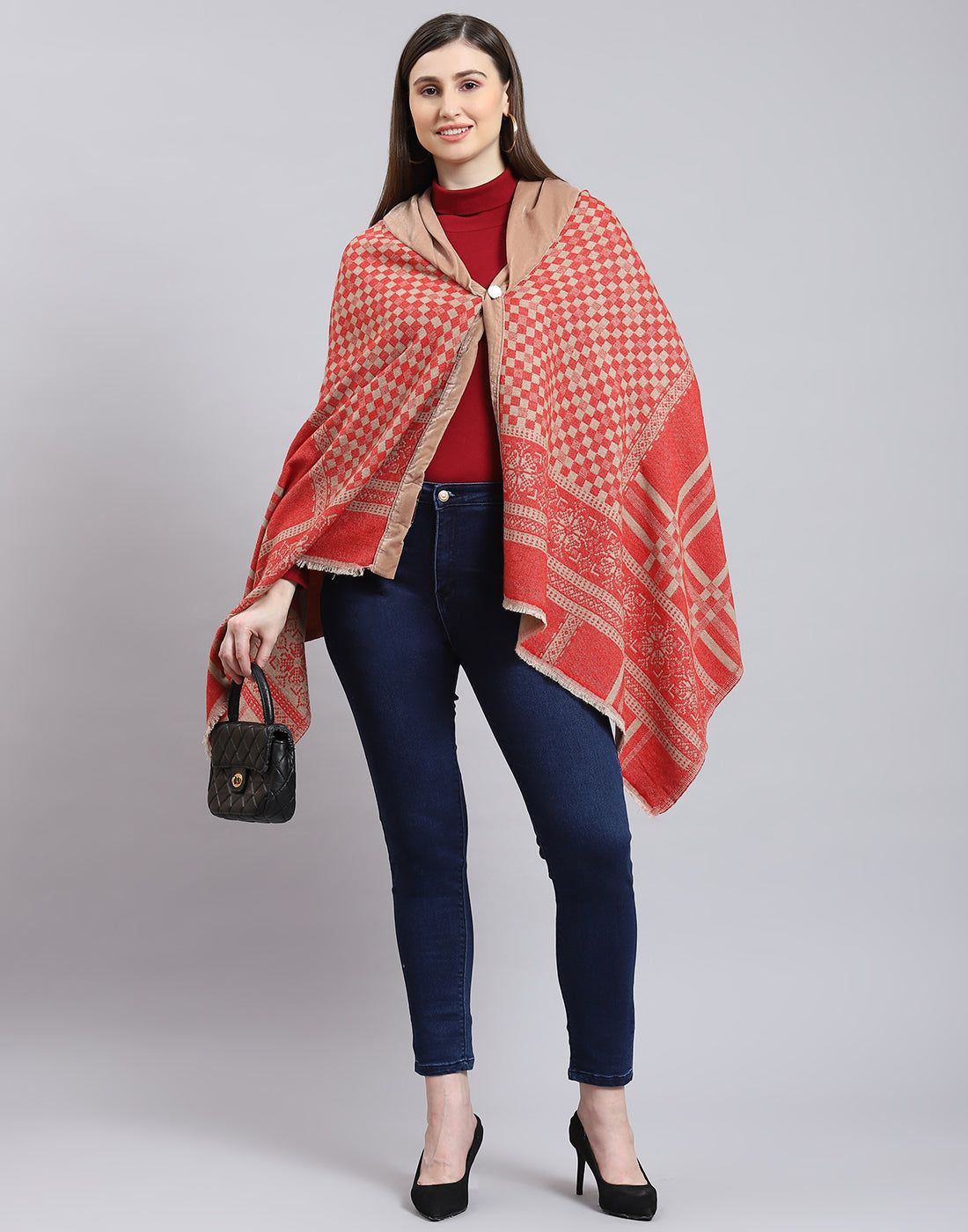 Women Red Self Design Stole